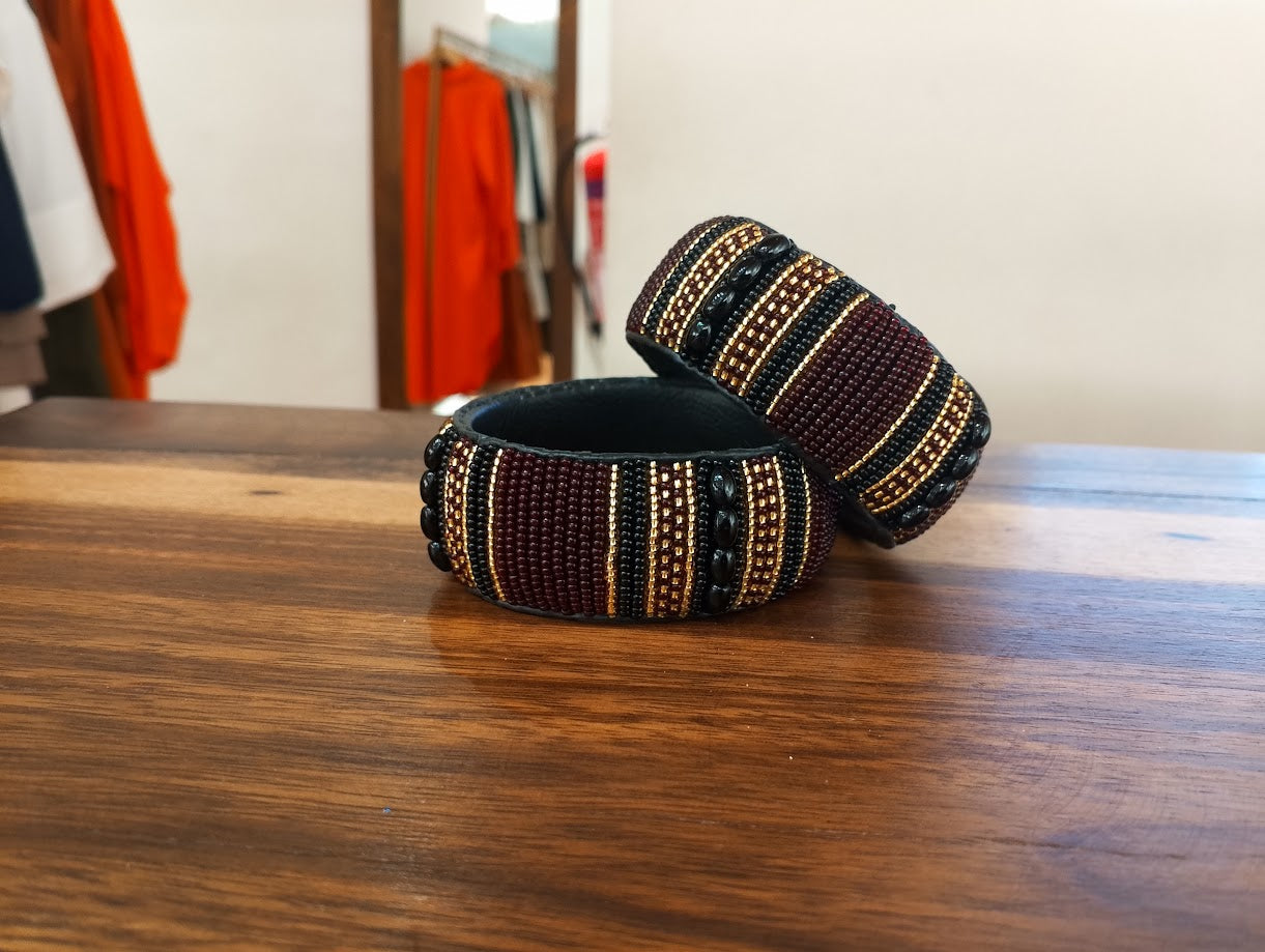Lisa Leather Beaded Bracelet - Multi-Chocolate / Gold