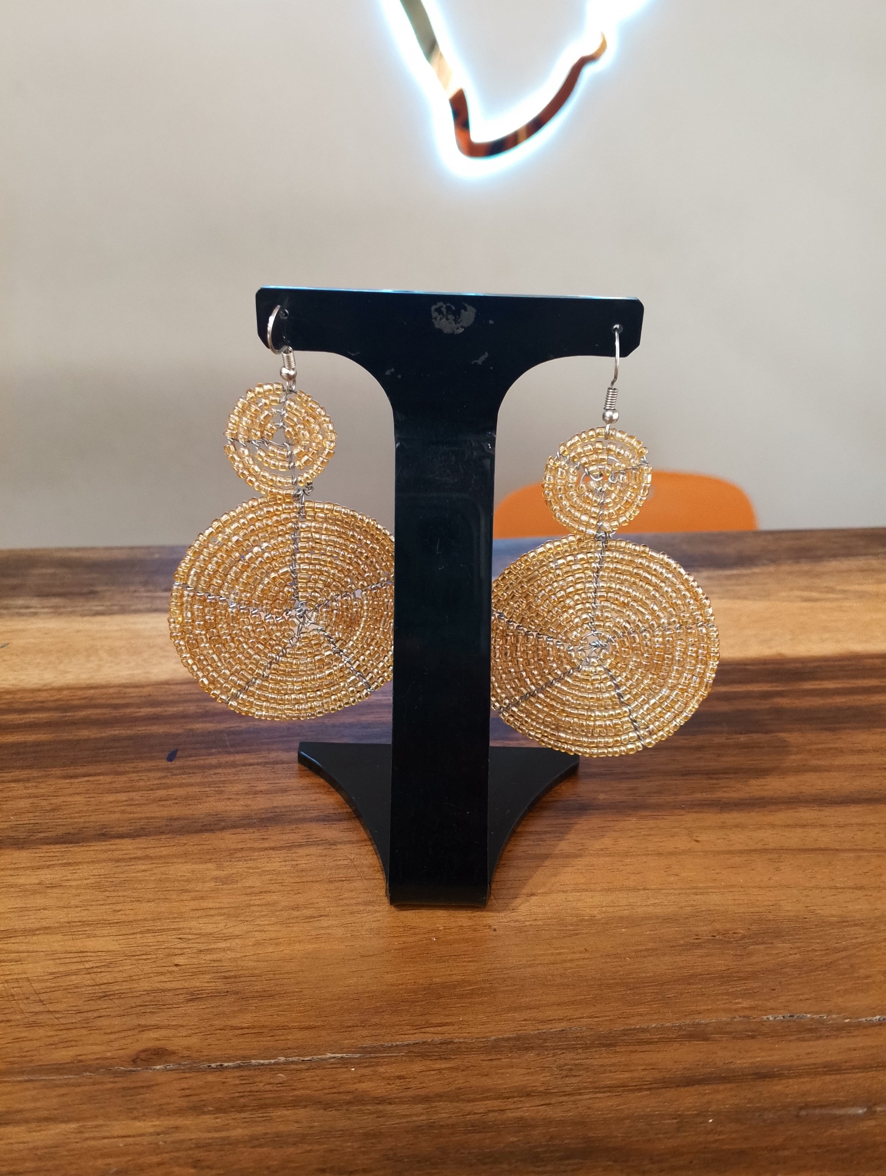 Lisa Large Disc Beaded Earrings - Light Gold