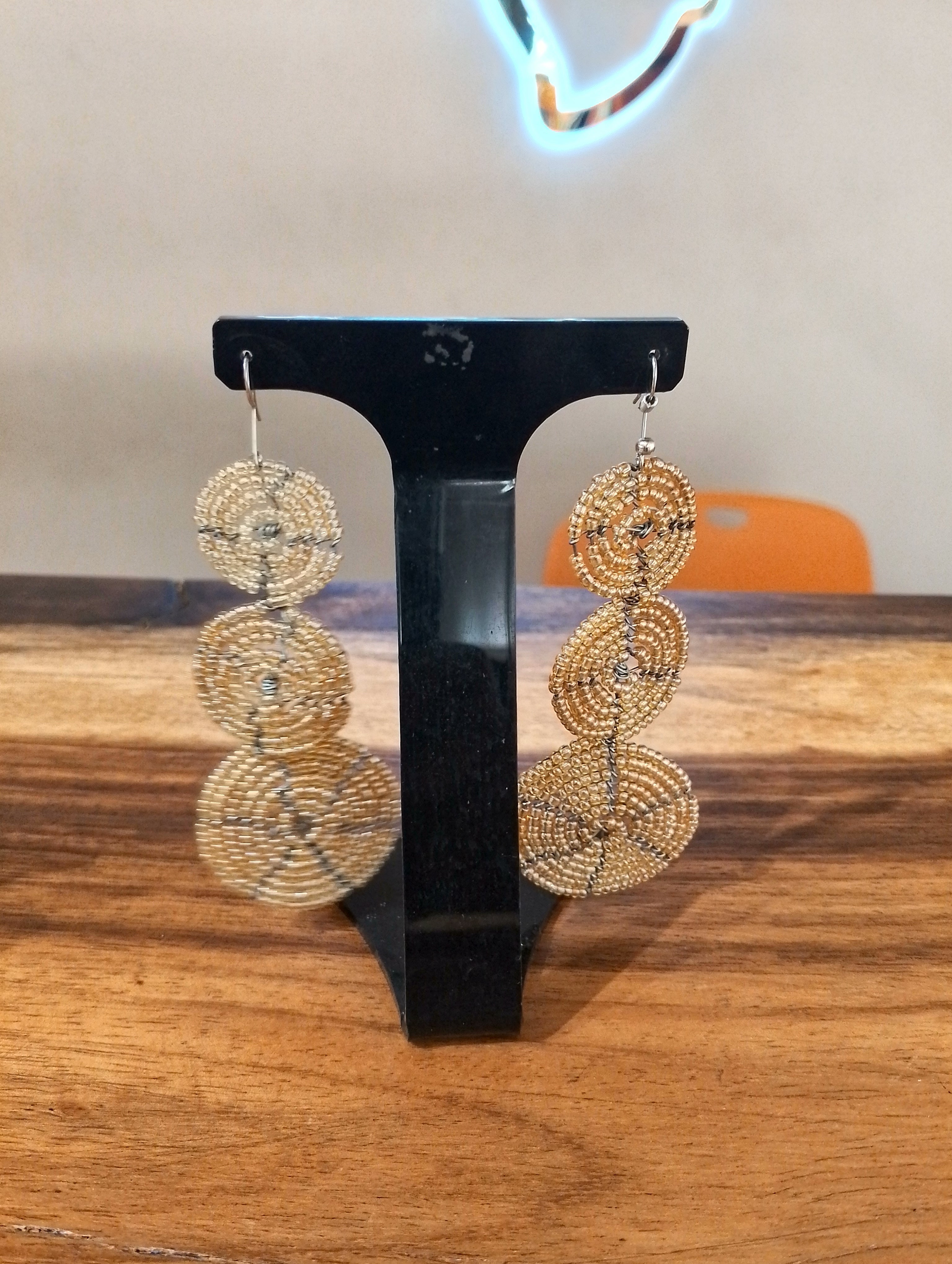 Lisa Tripple Disc Beaded Earrings - Light Gold