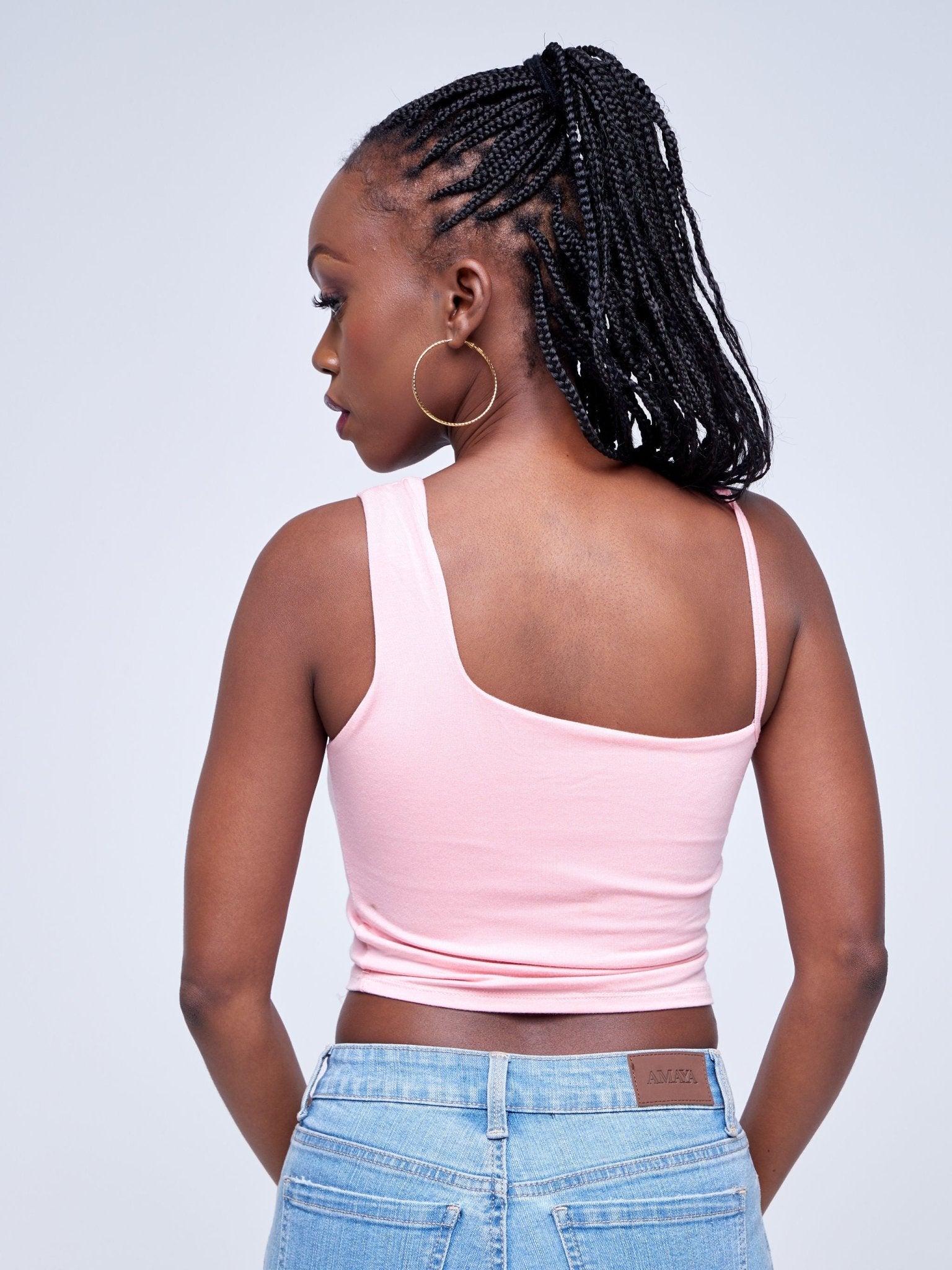 Anika Assymetrical Thick Strap Top - Baby Pink - Shopzetu