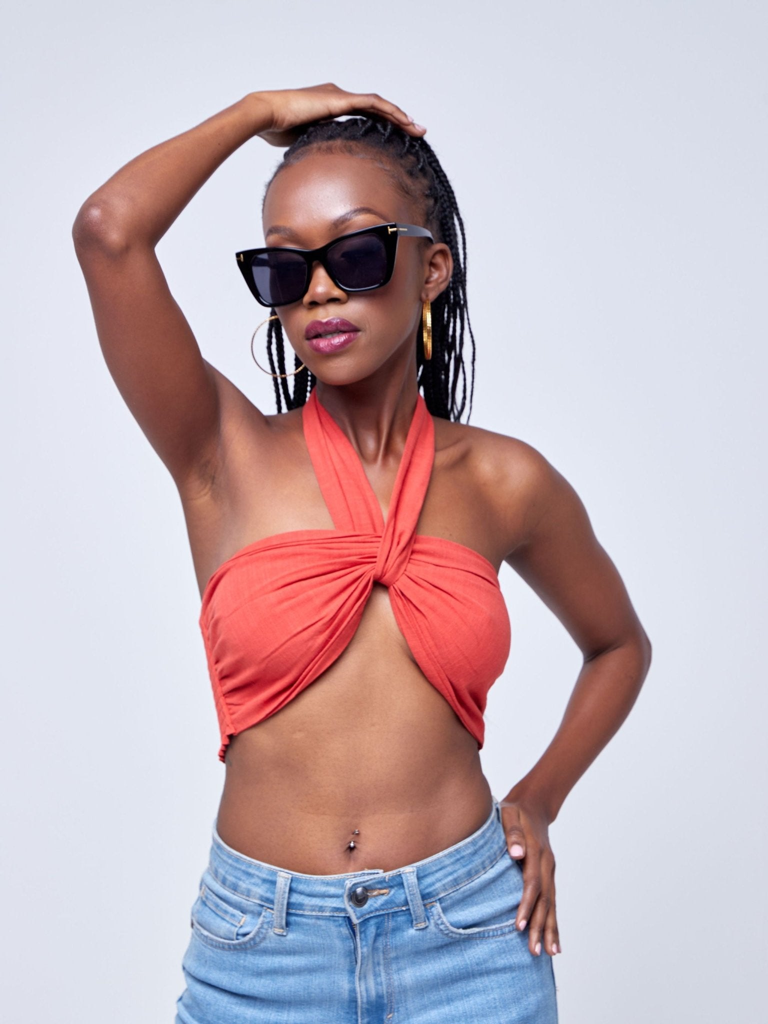 Lola Front Knot Bandeau - Burnt Orange - Shopzetu