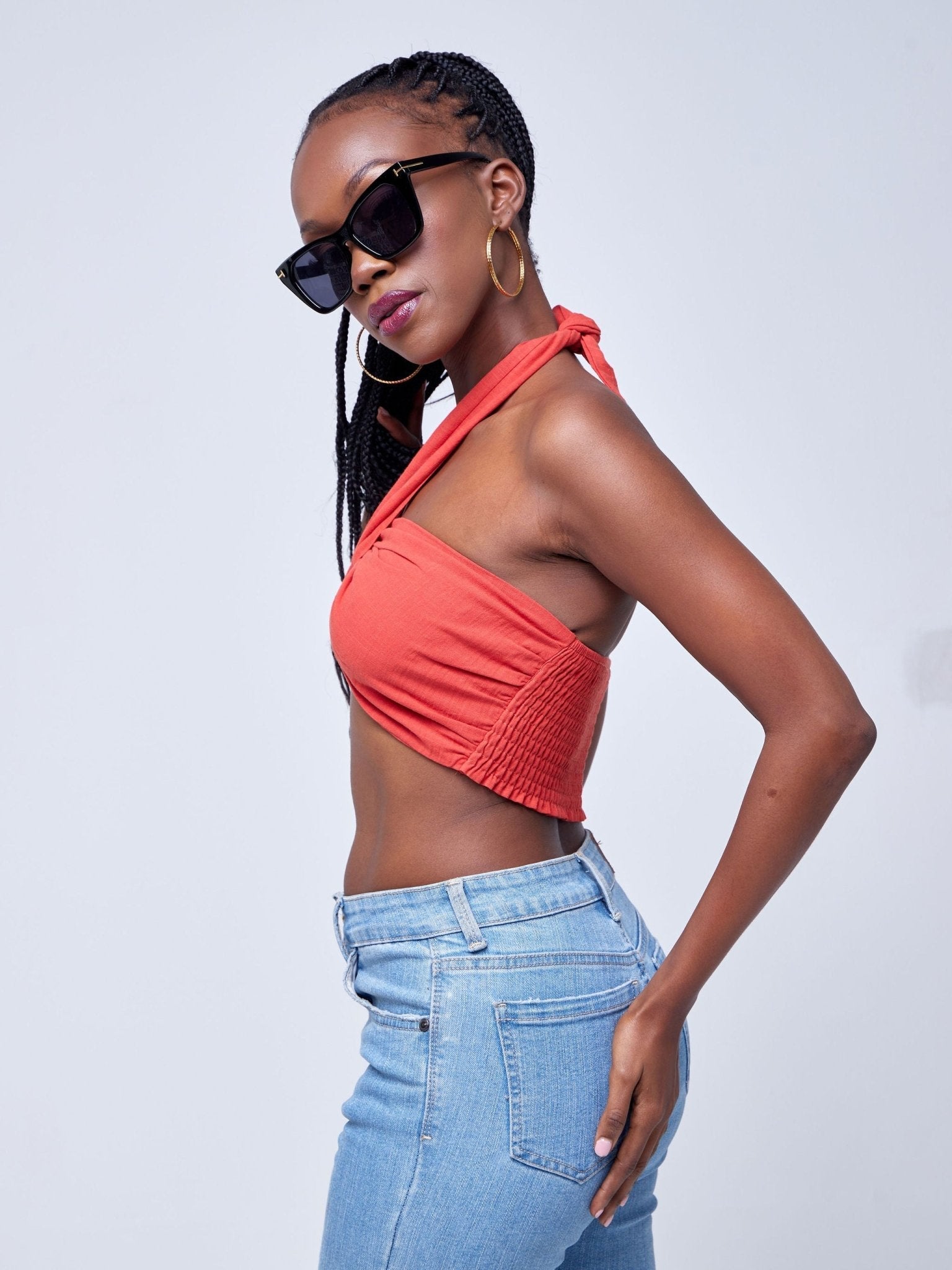 Lola Front Knot Bandeau - Burnt Orange - Shopzetu