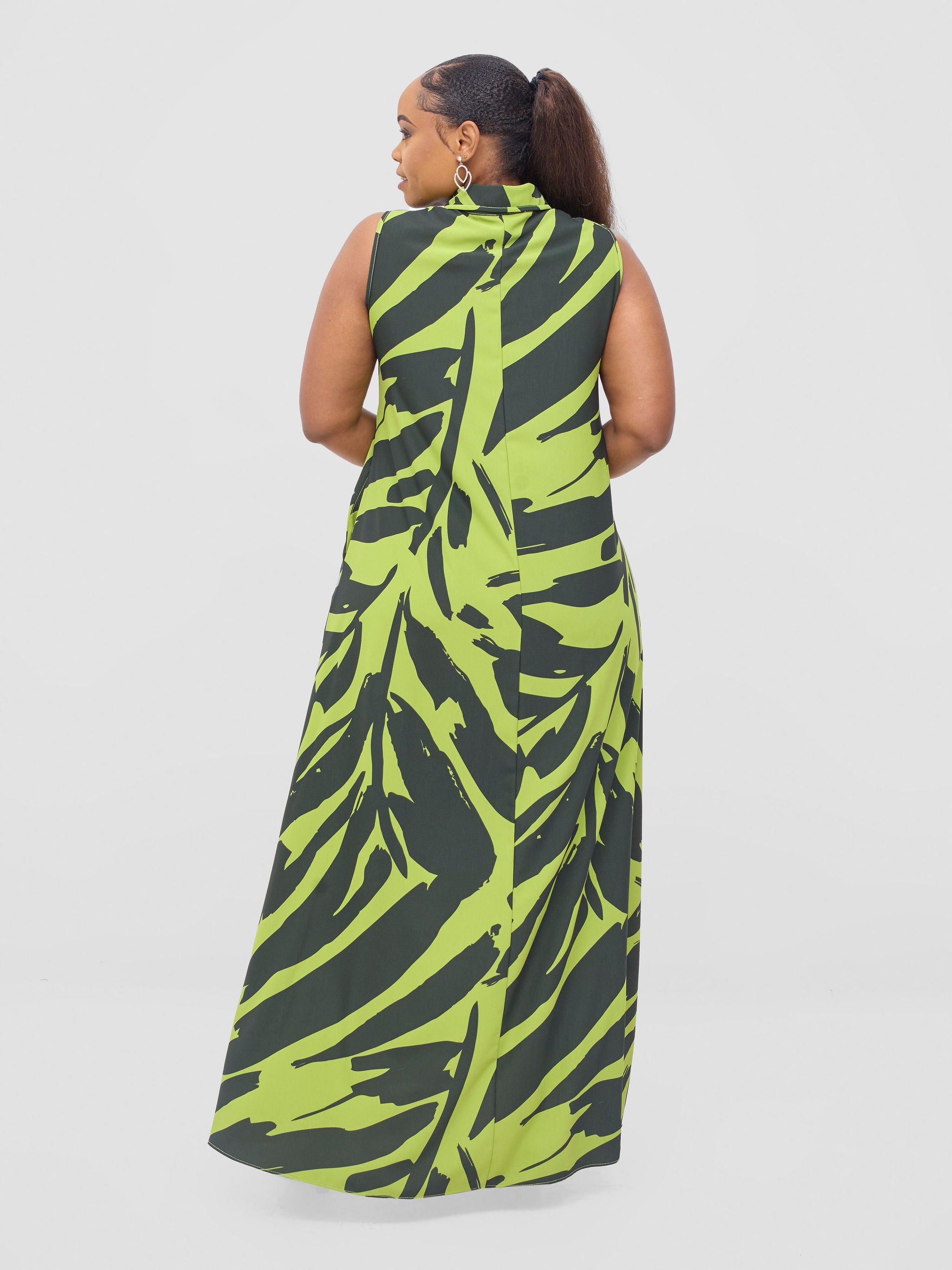 Vivo Asha Sleeveless Maxi Dress - Lime / Dark Navy Eta Print