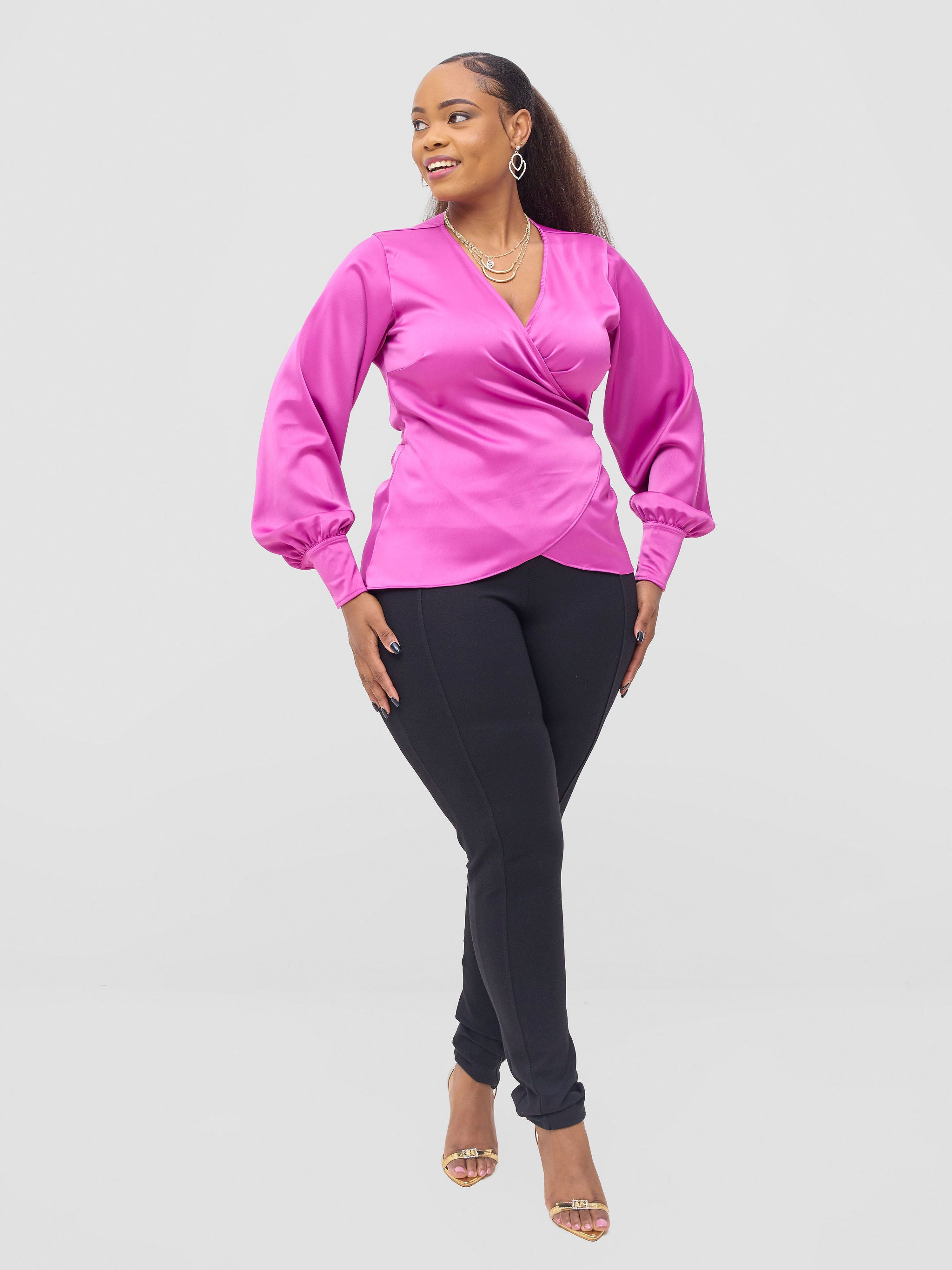 Vivo Merika Satin Wrap Top -Purple