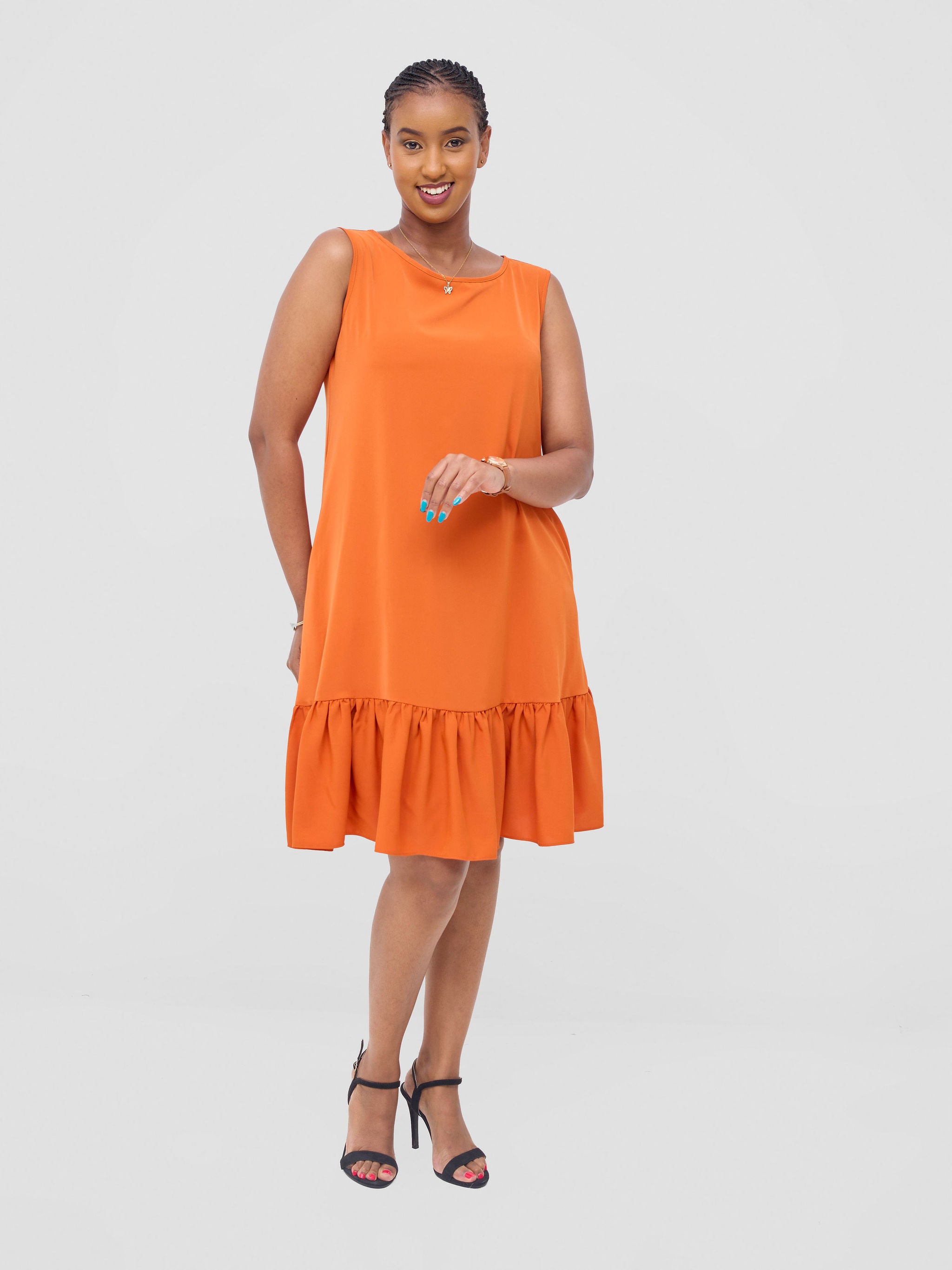 Vivo Dalia Sleeveless Gathered Tent Dress - Orange
