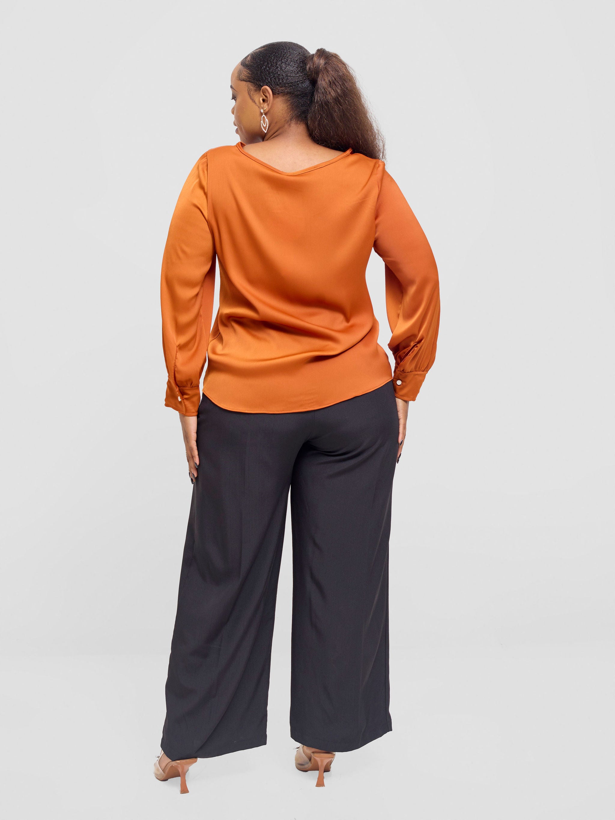 Vivo Tatili Satin Bishop Long Sleeve Top - Rust Textured