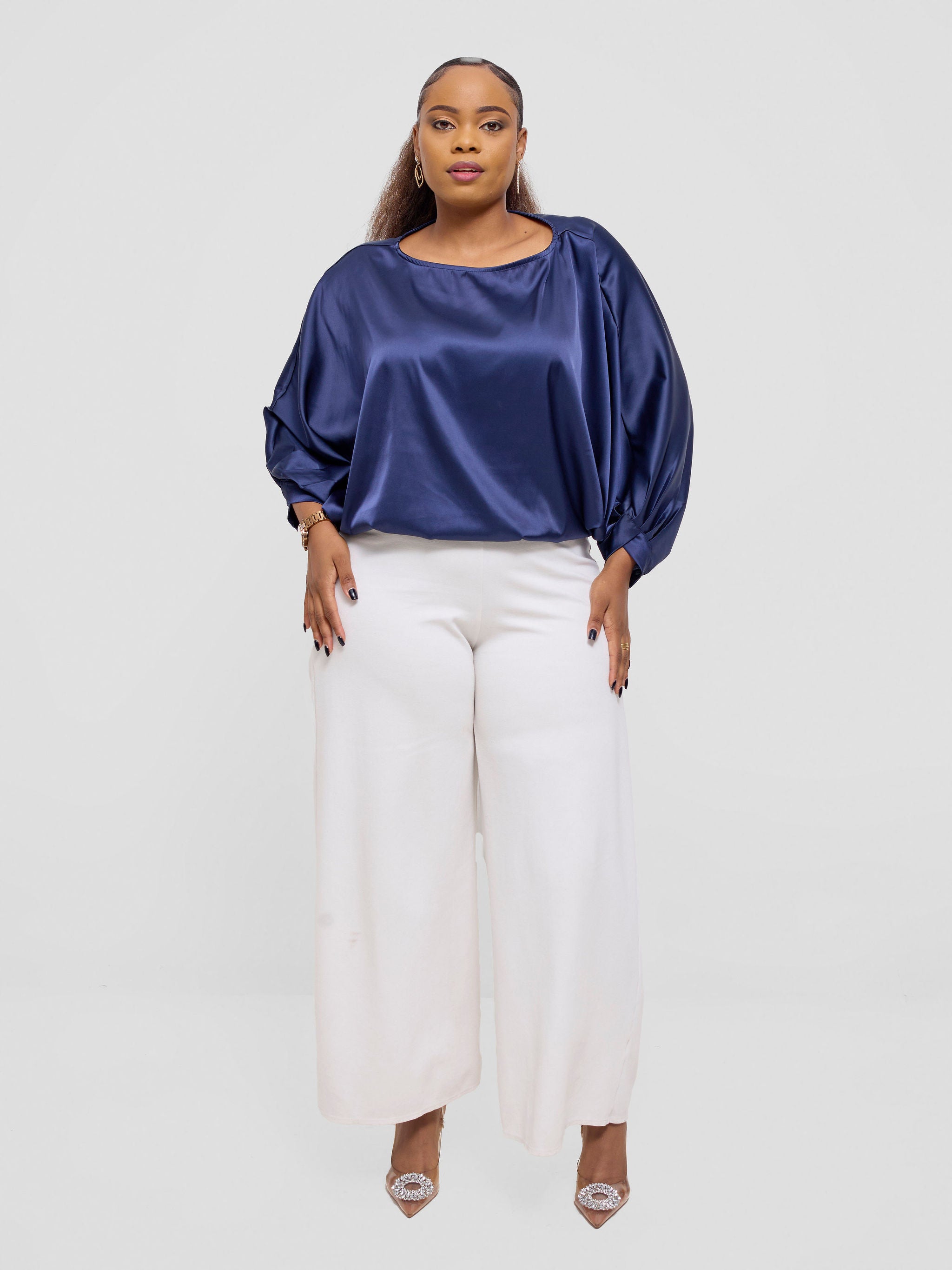 Vivo Sawari Crossed Cuff Batwing Top - Navy