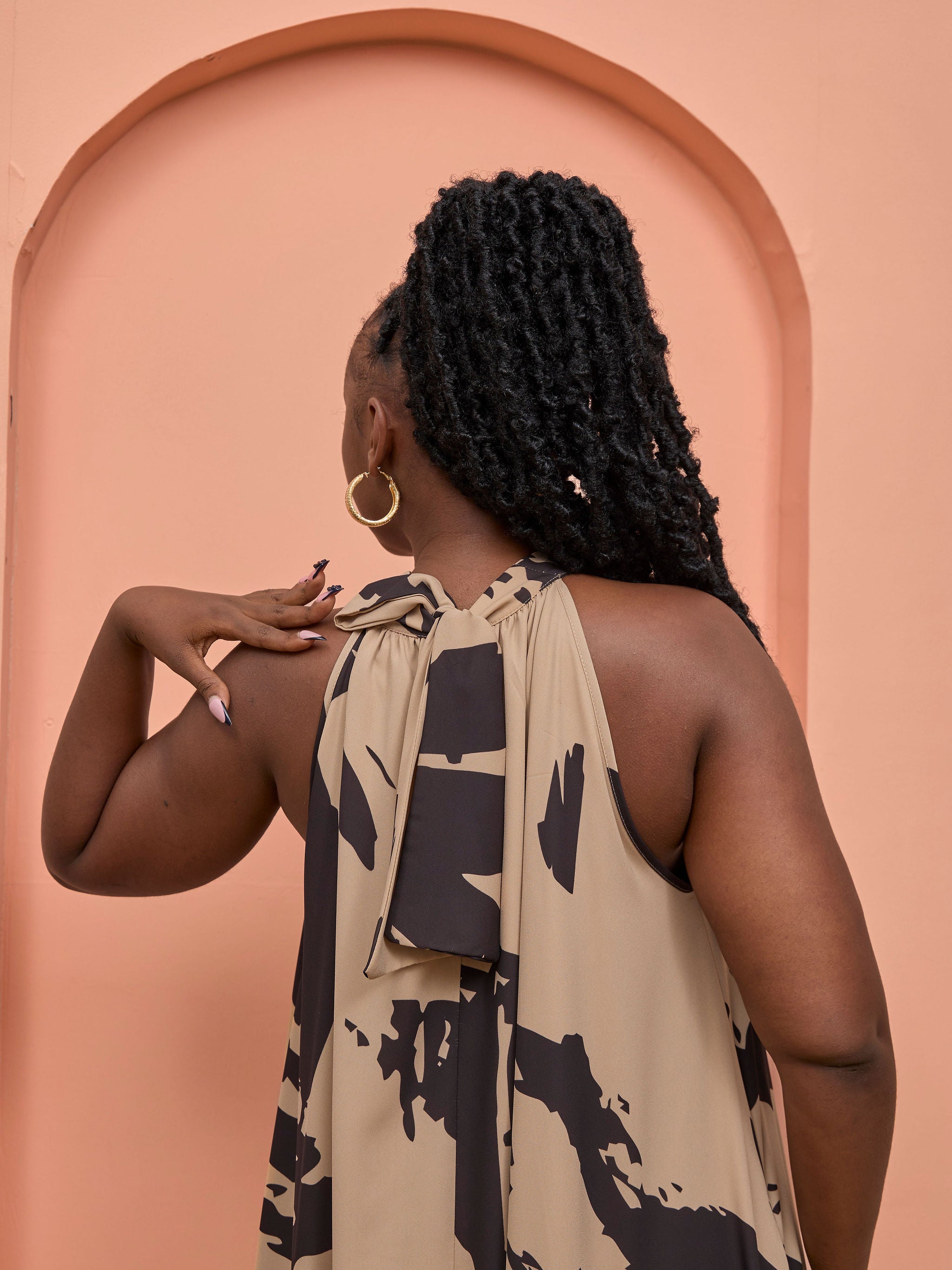 Vivo Beali Baby Doll Dress - Light Tan / Chocolate Lea Print