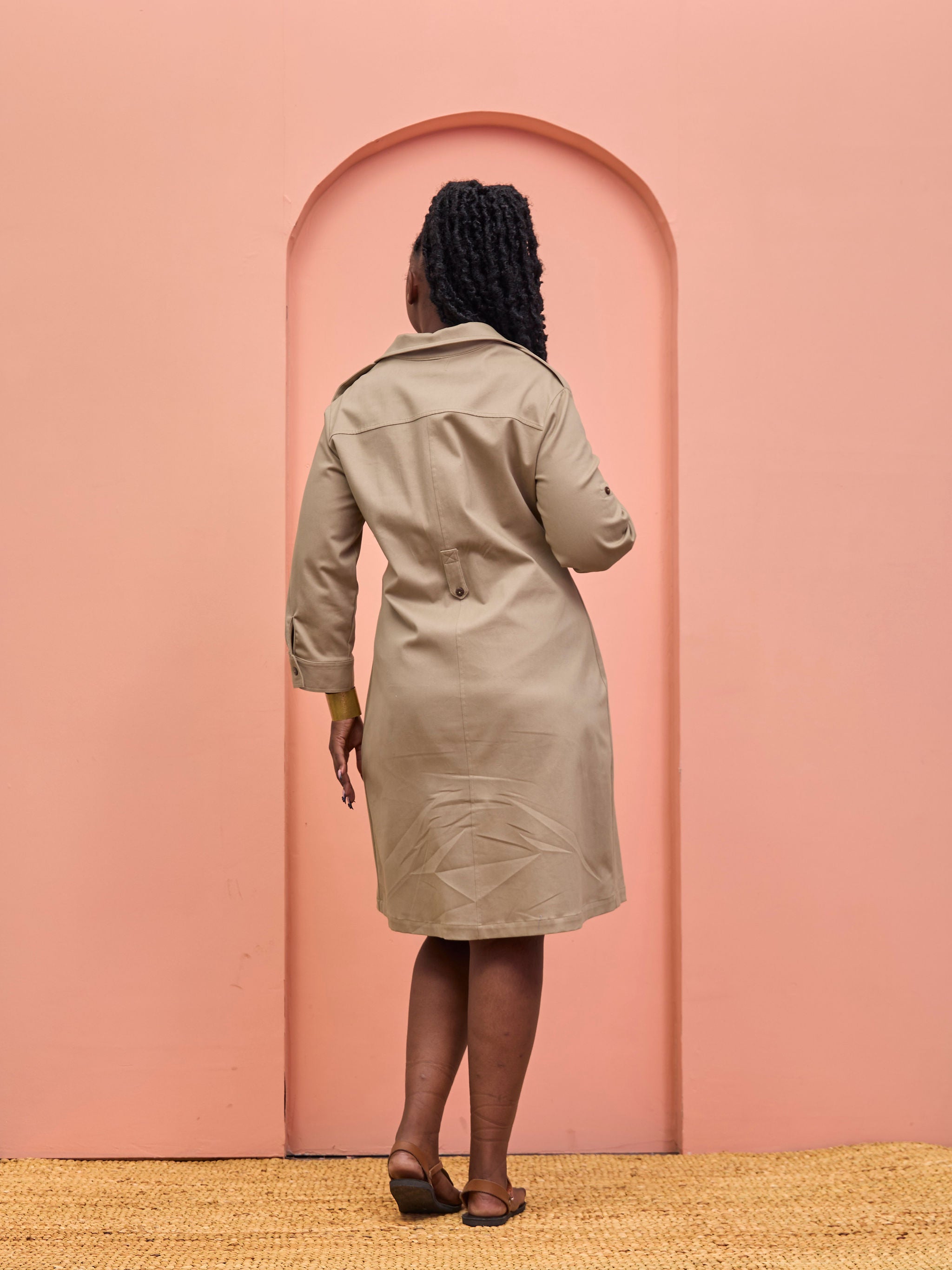 Safari Chui 3/4 Sleeve A-Line Dress - Taupe