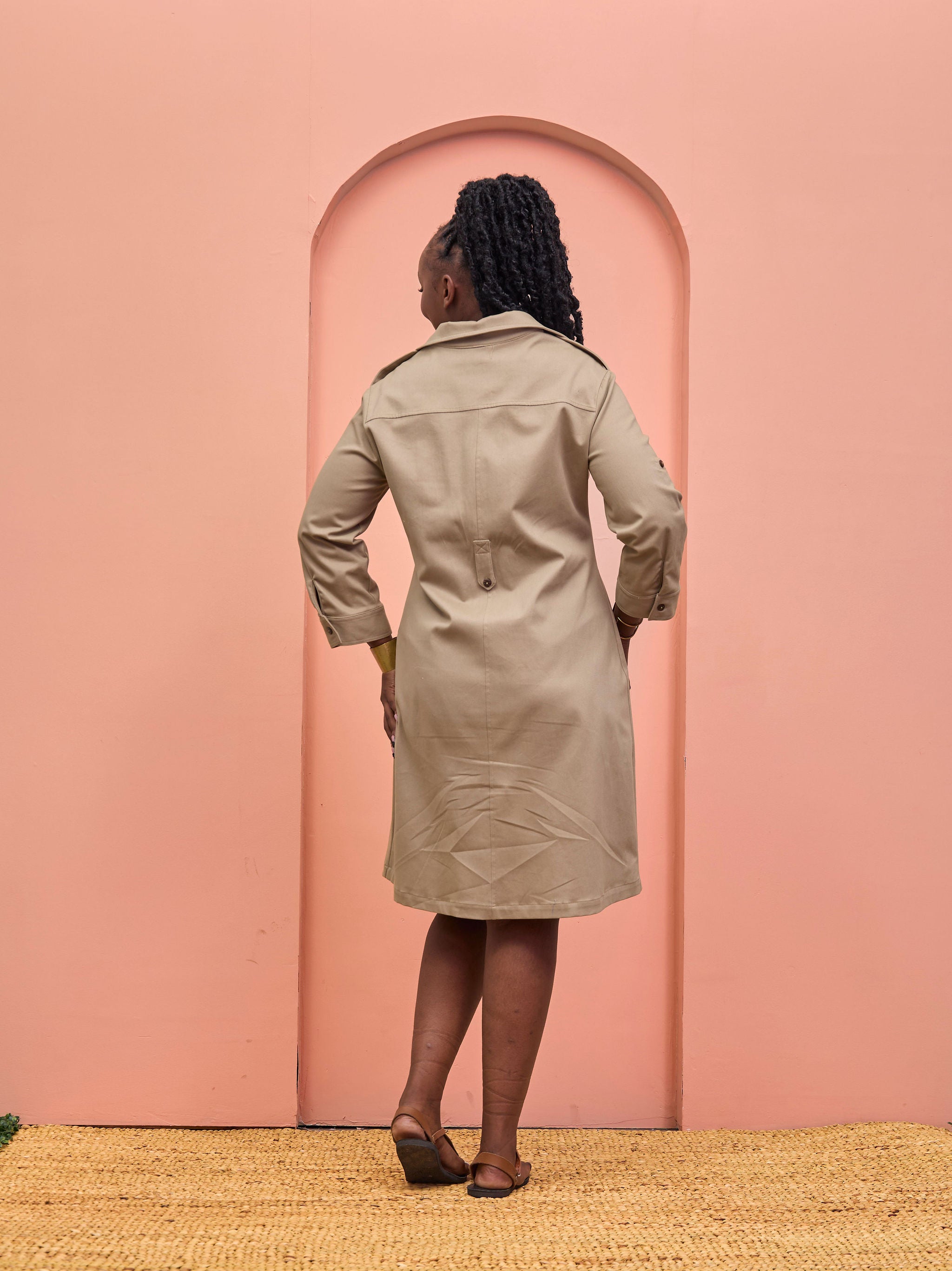 Safari Chui 3/4 Sleeve A-Line Dress - Taupe