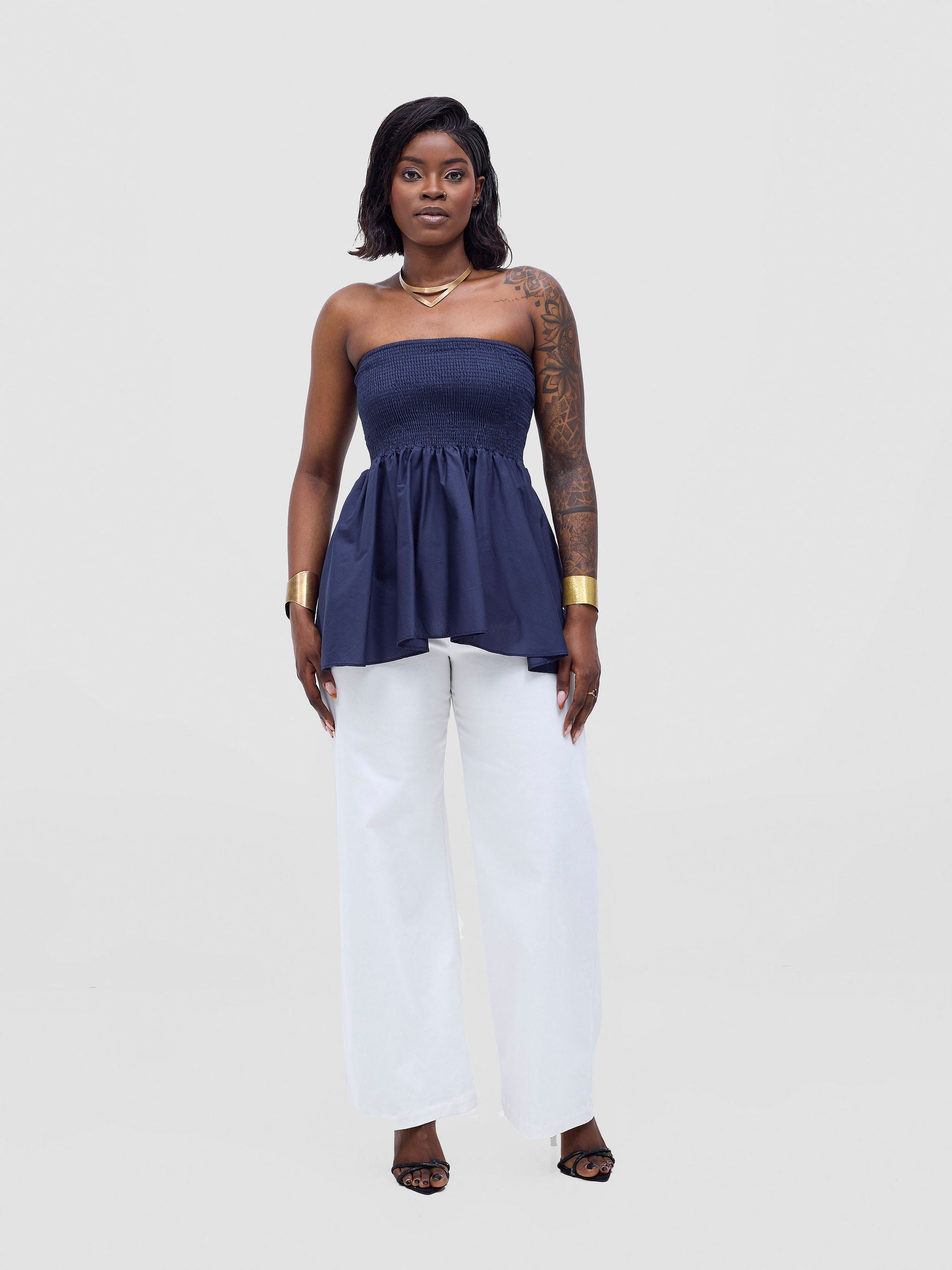 Safari Tiwa Shirred Top - Navy
