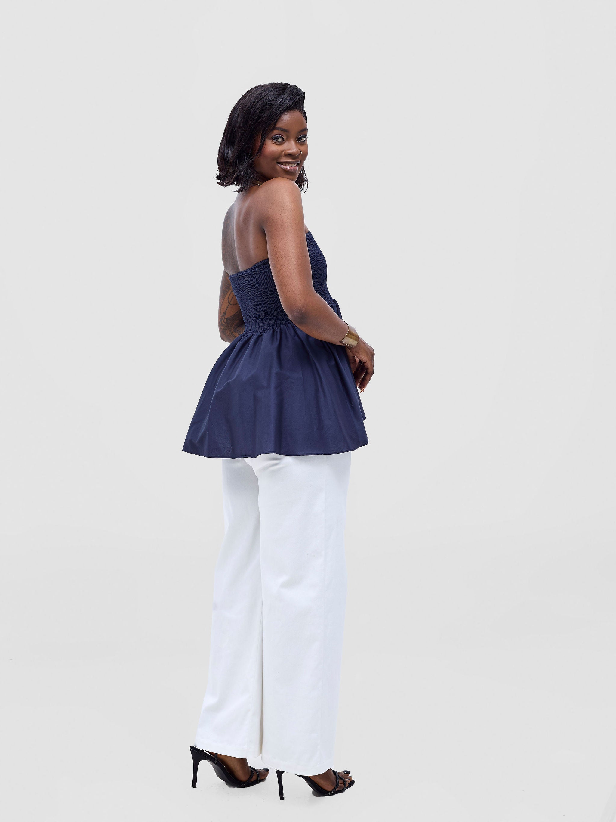 Safari Tiwa Shirred Top - Navy