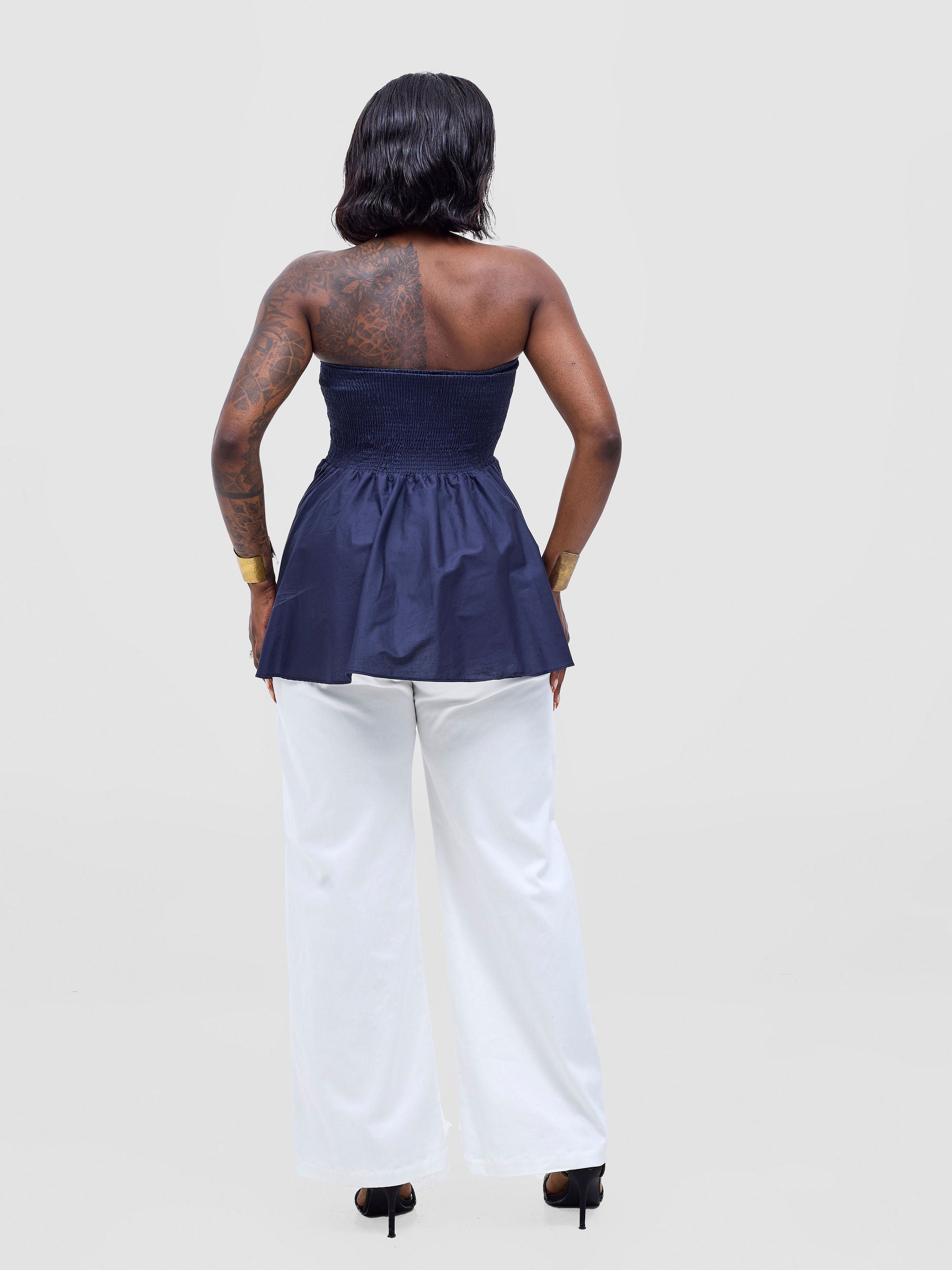 Safari Tiwa Shirred Top - Navy