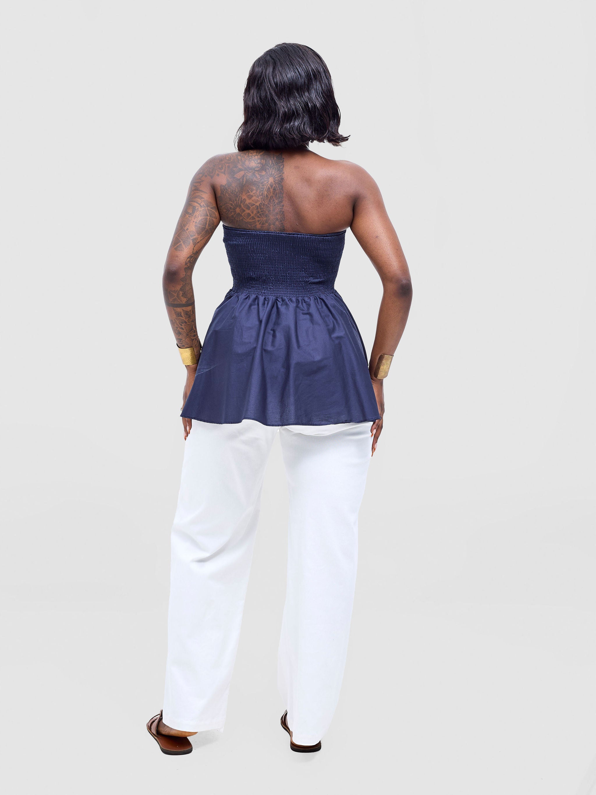 Safari Tiwa Shirred Top - Navy