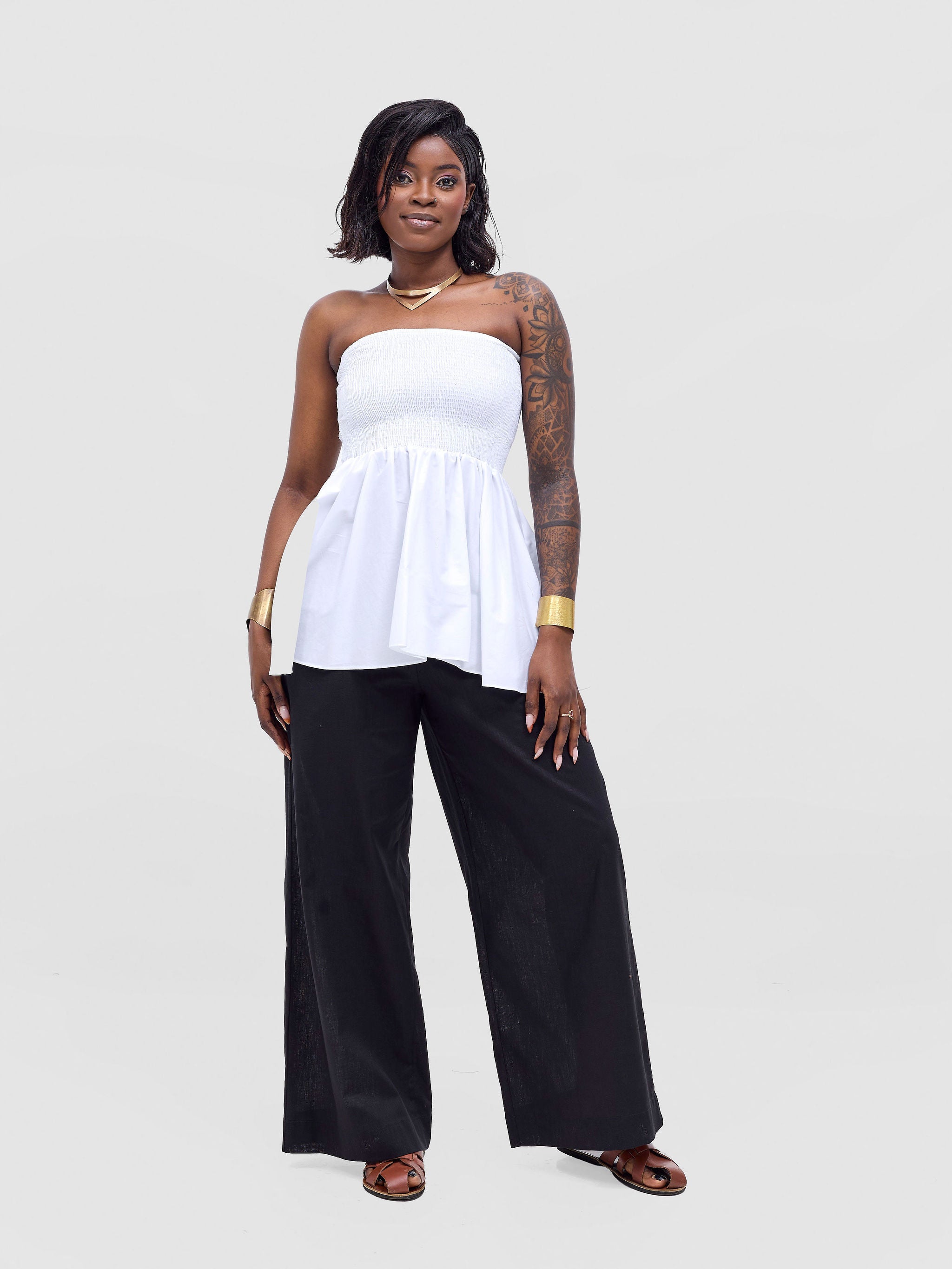 Safari Tiwa Shirred Top - White