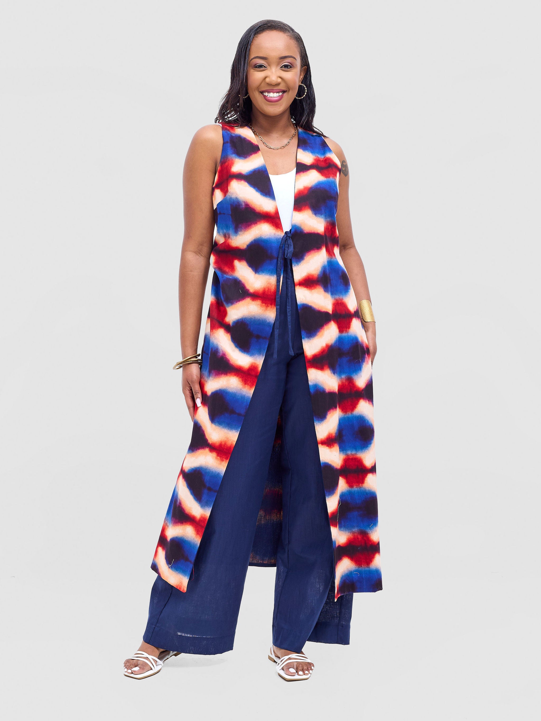 Safari Tiwa Reversible Tie Kimono - Navy + Sefa Print