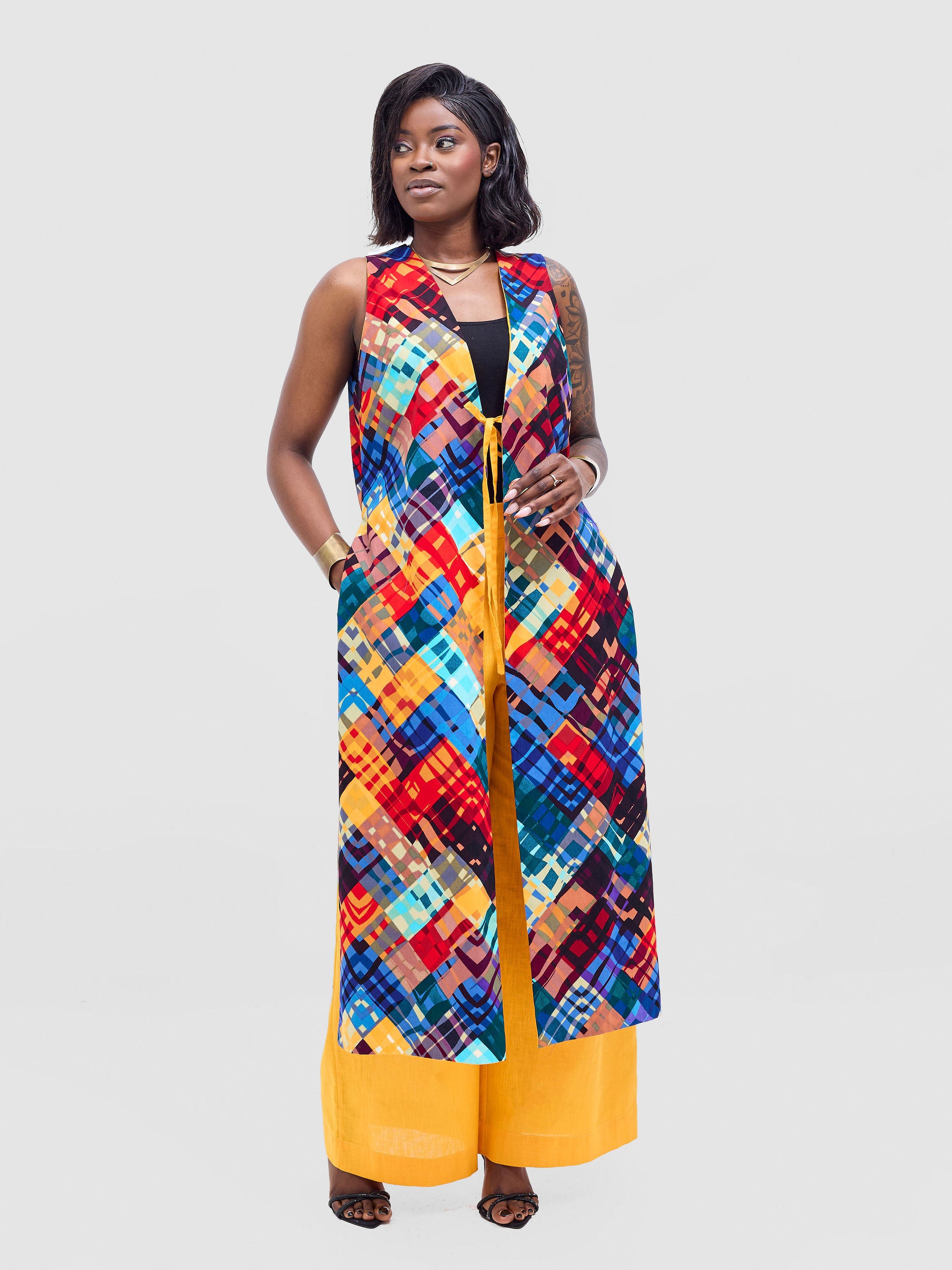 Safari Tiwa Reversible Tie Kimono - Mustard + Zuri Print