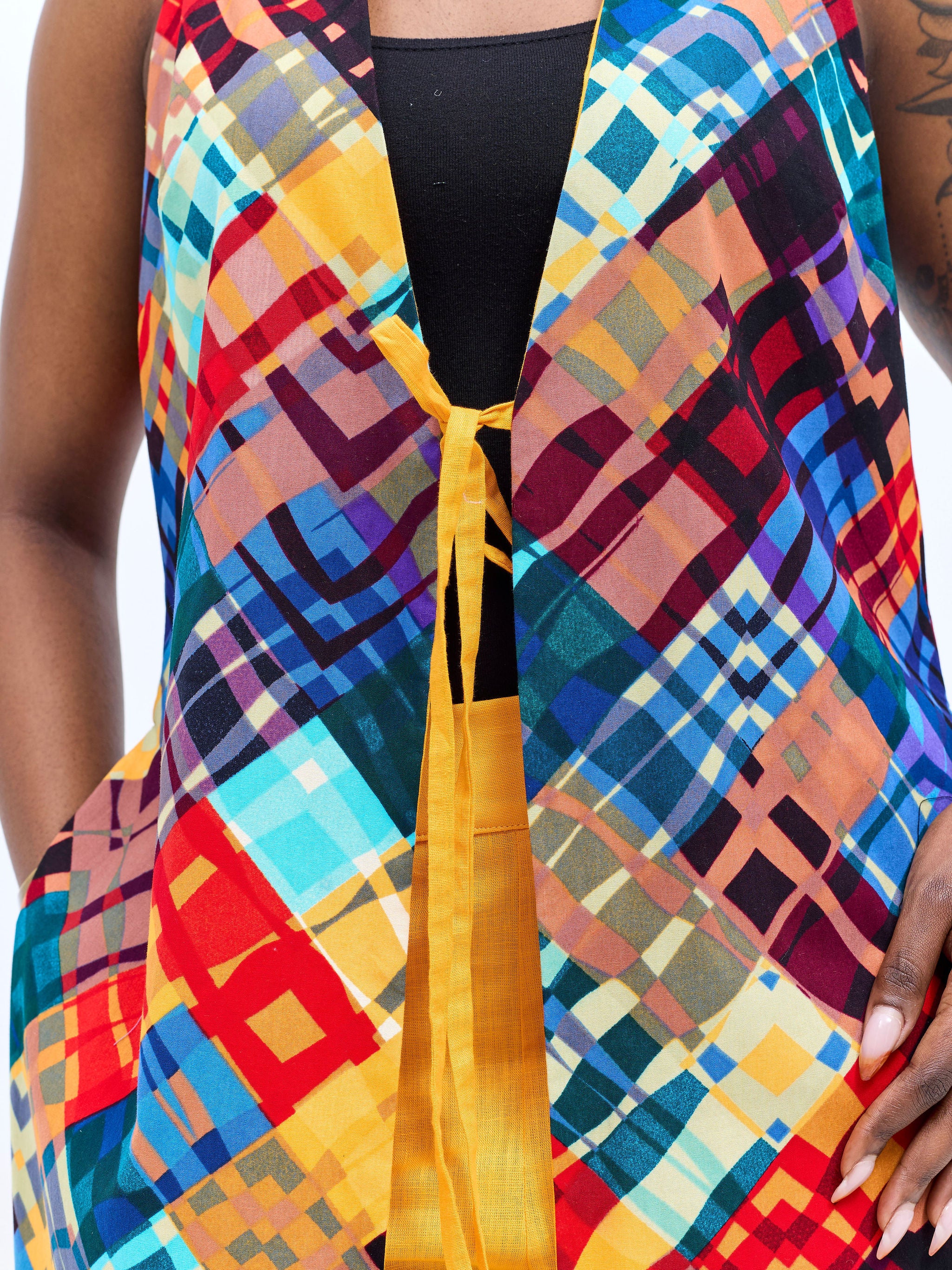 Safari Tiwa Reversible Tie Kimono - Mustard + Zuri Print