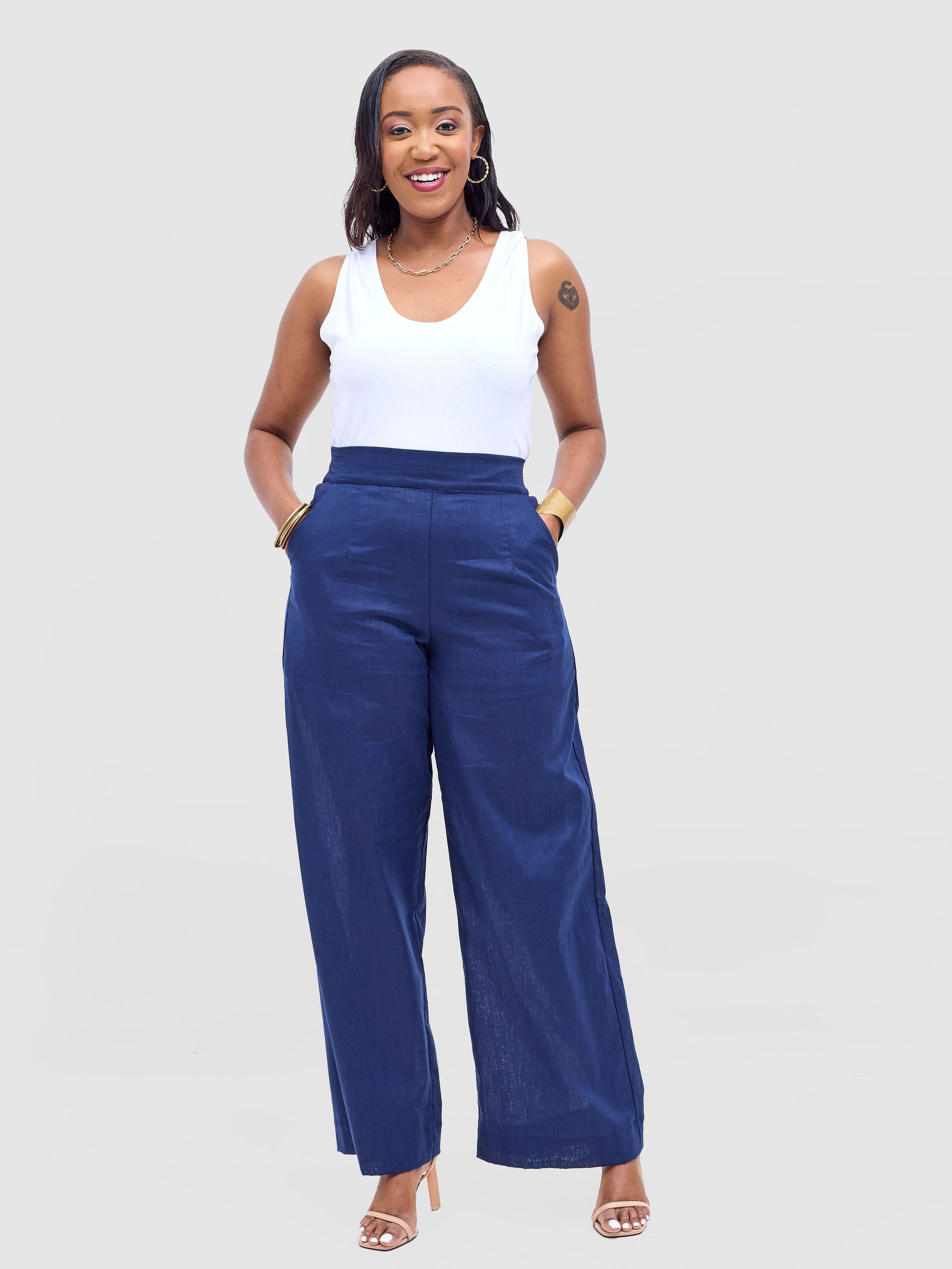 Safari Tiwa Wide Leg Pants - Navy