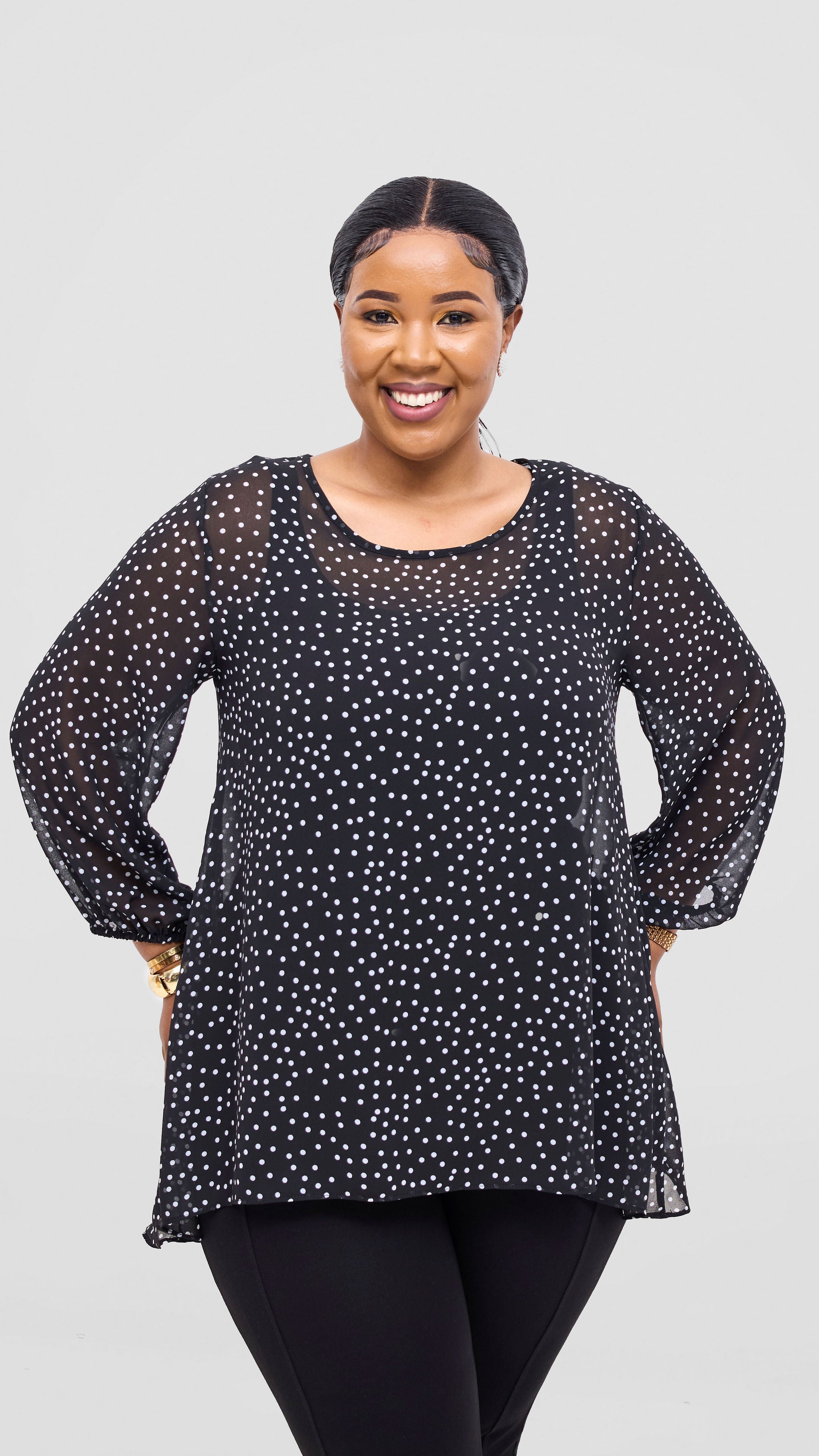 Vivo Samira High Low Top - Black / White Polka Dot Print