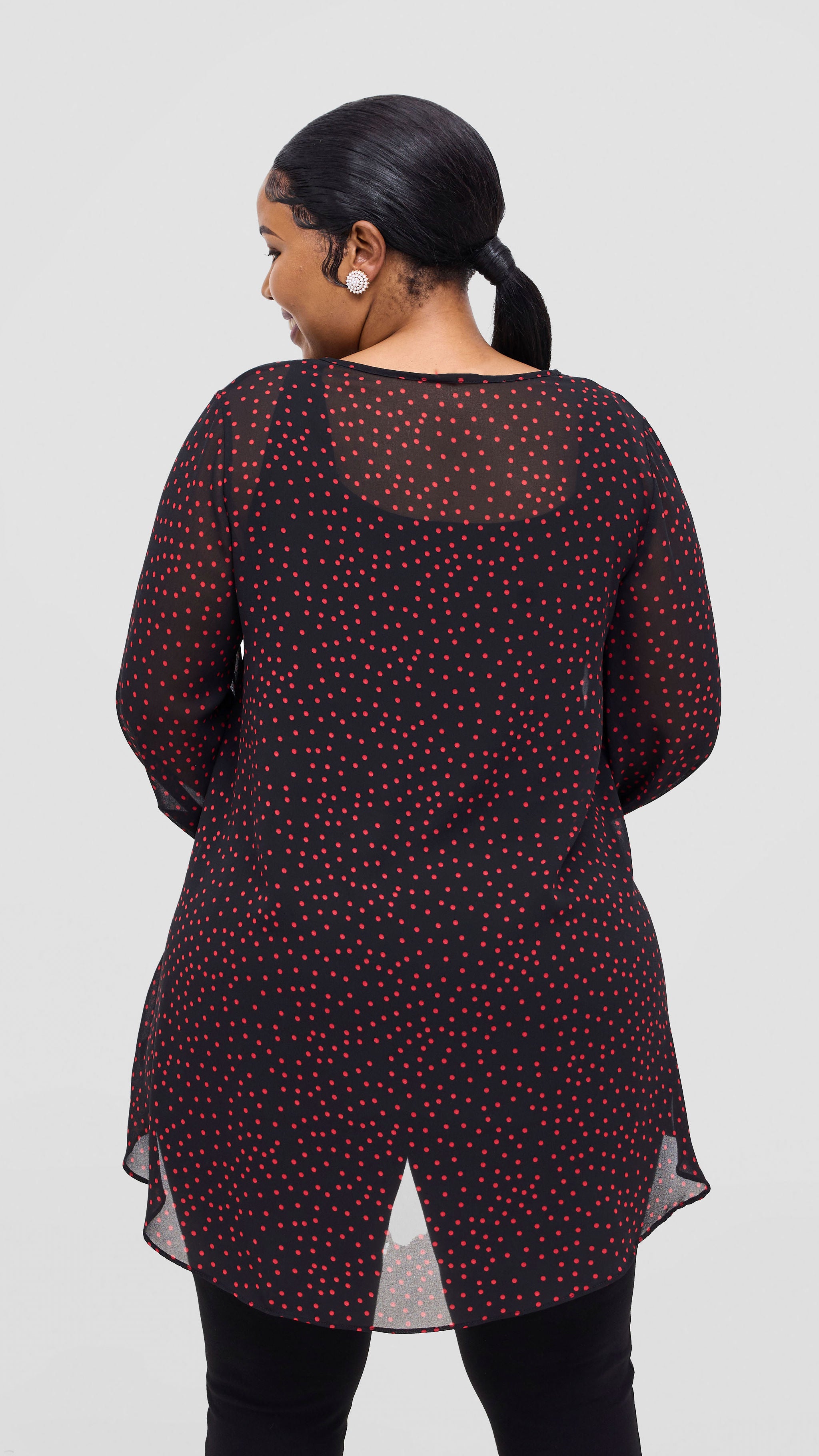 Vivo Samira High Low Top - Black / Red Polka Dot Print