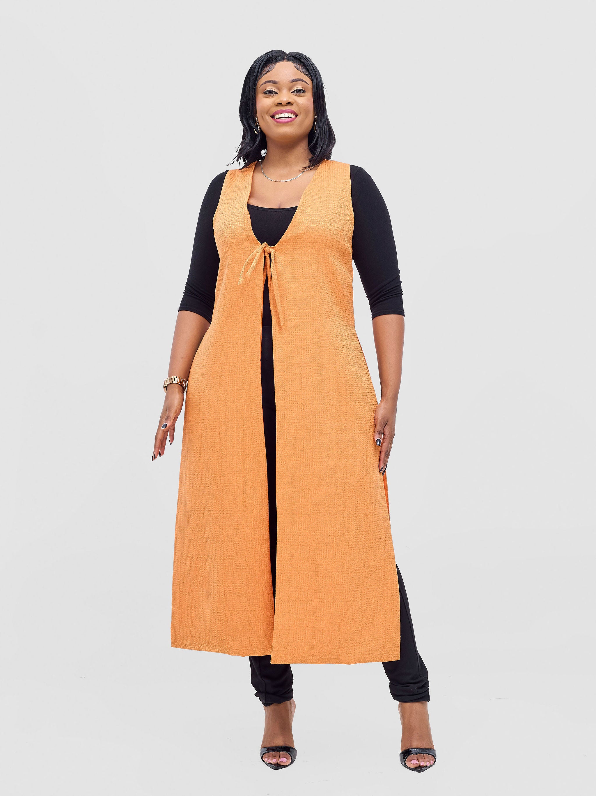 Vivo Analo Sleeveless Tie Kimono - Orange