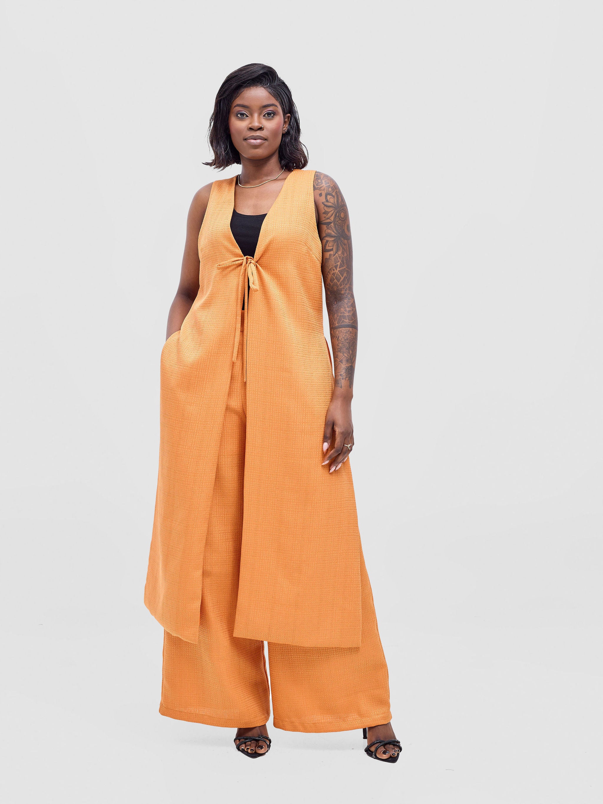 Vivo Analo Sleeveless Tie Kimono - Orange