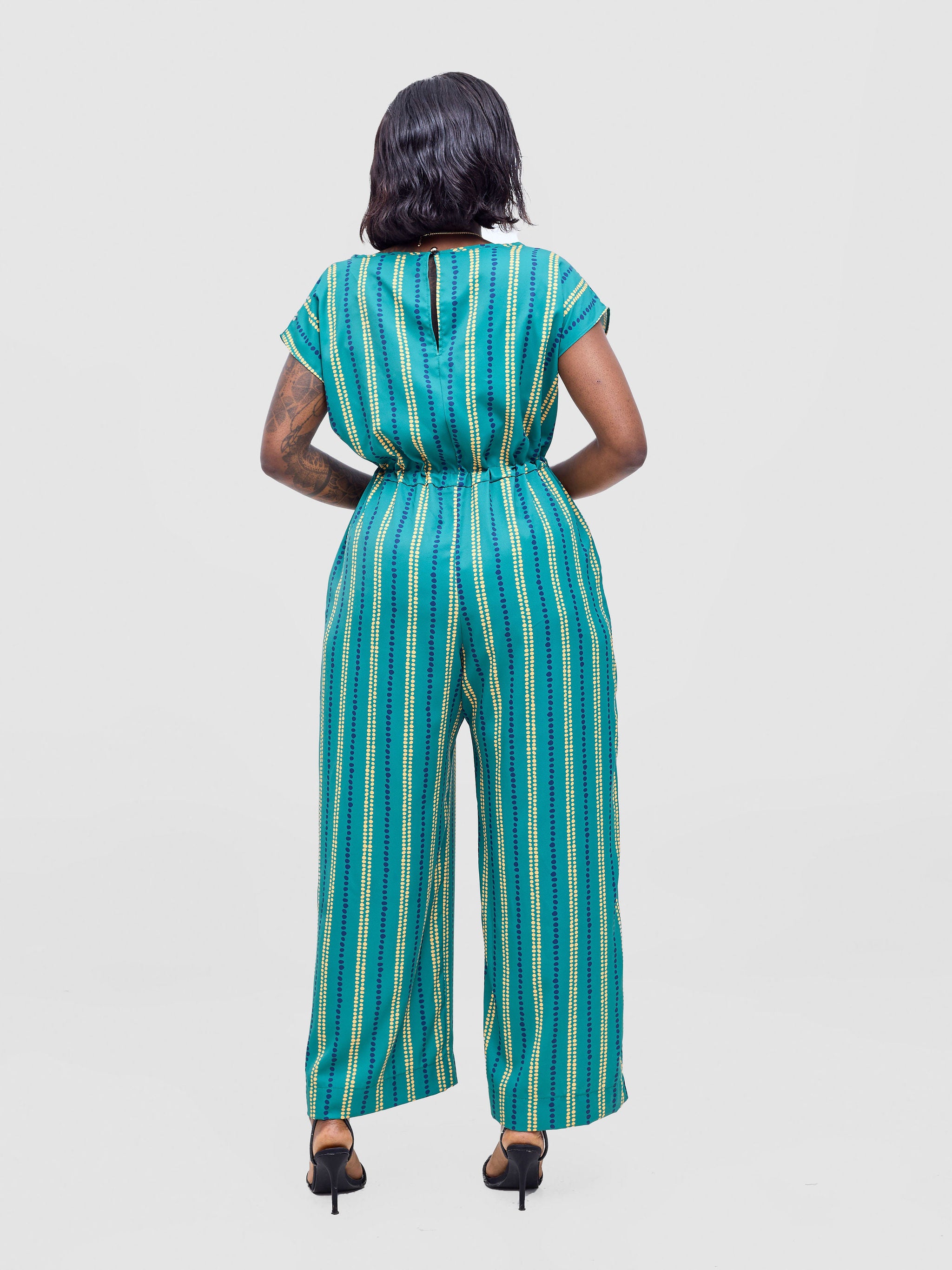 Vivo Sakari Drop Shoulder Jumpsuit - Green / Navy Deka Print