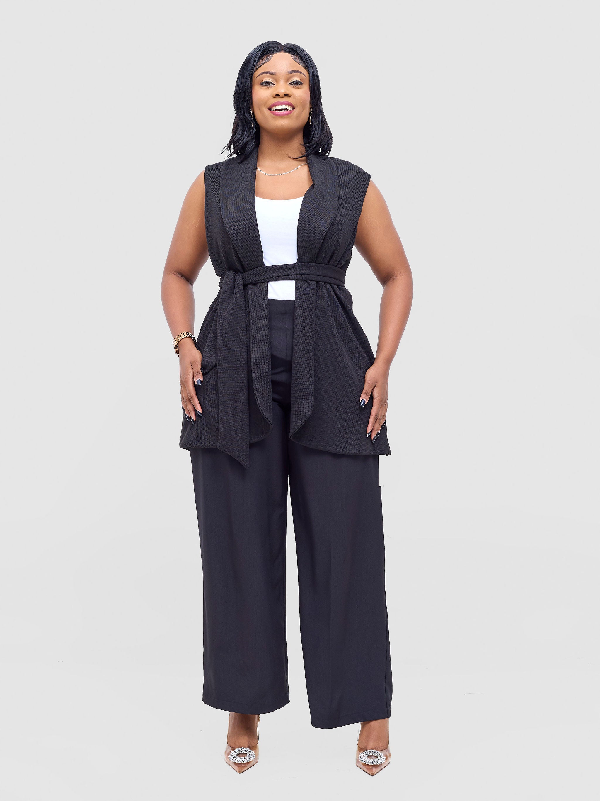 Vivo Basic Sleeveless Double Layered Coat - Black