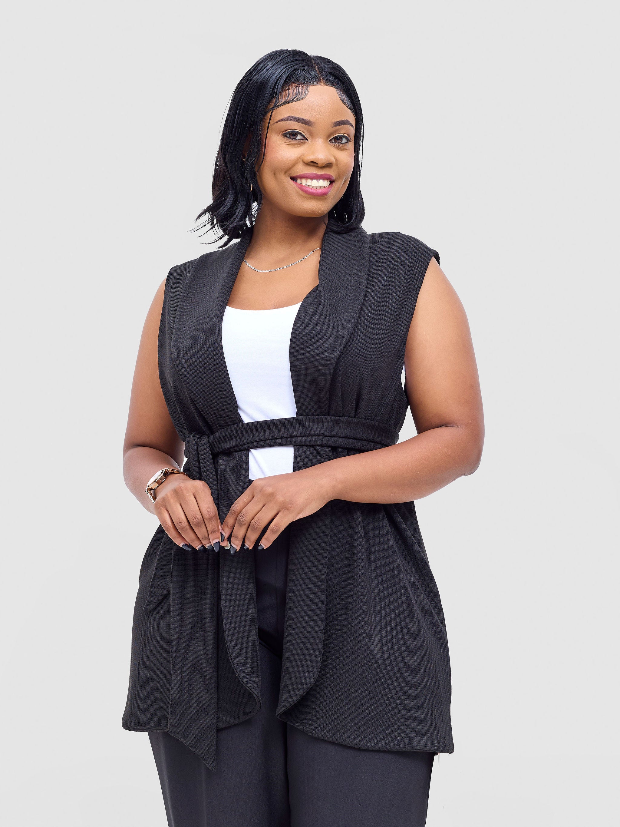 Vivo Basic Sleeveless Double Layered Coat - Black