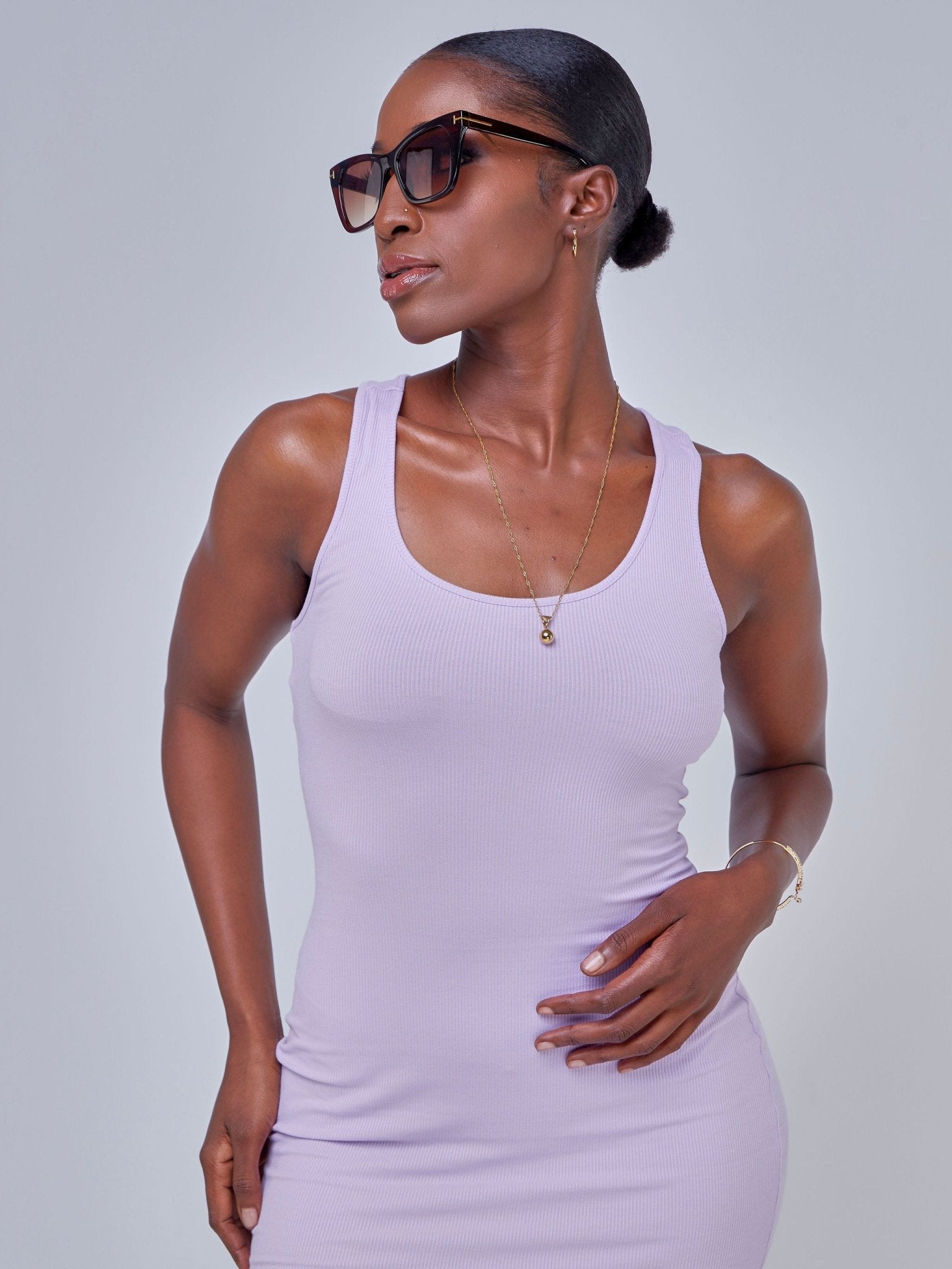 Popular 21 Ribbed Sleeveless Maxi Dress - Orchid Bloom - Shopzetu