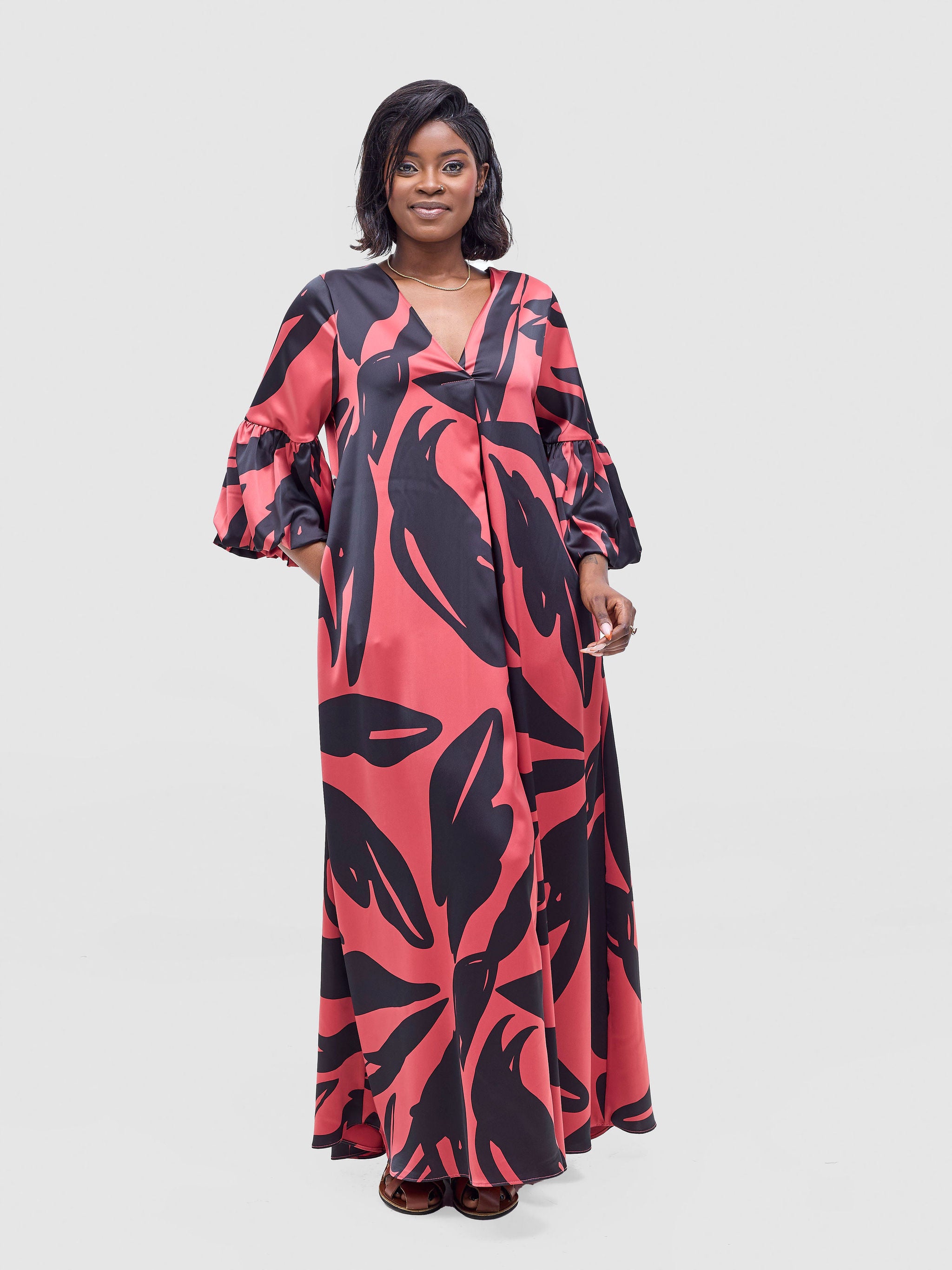 Vivo Hanabi Tent Maxi Dress - Dark Rust / Black Lia Print