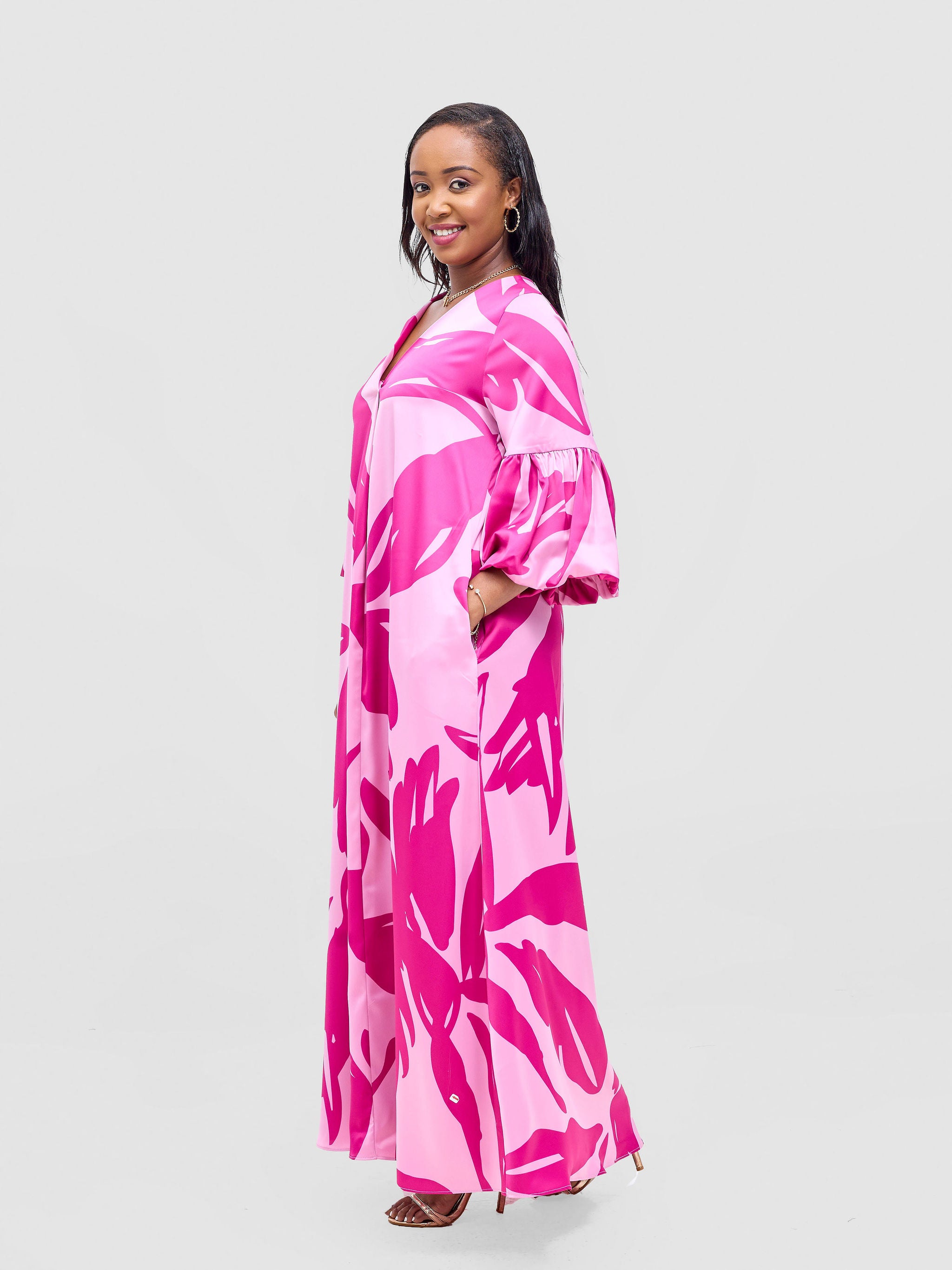 Vivo Hanabi Tent Maxi Dress - Rose Pink / Fuschia Lia Print