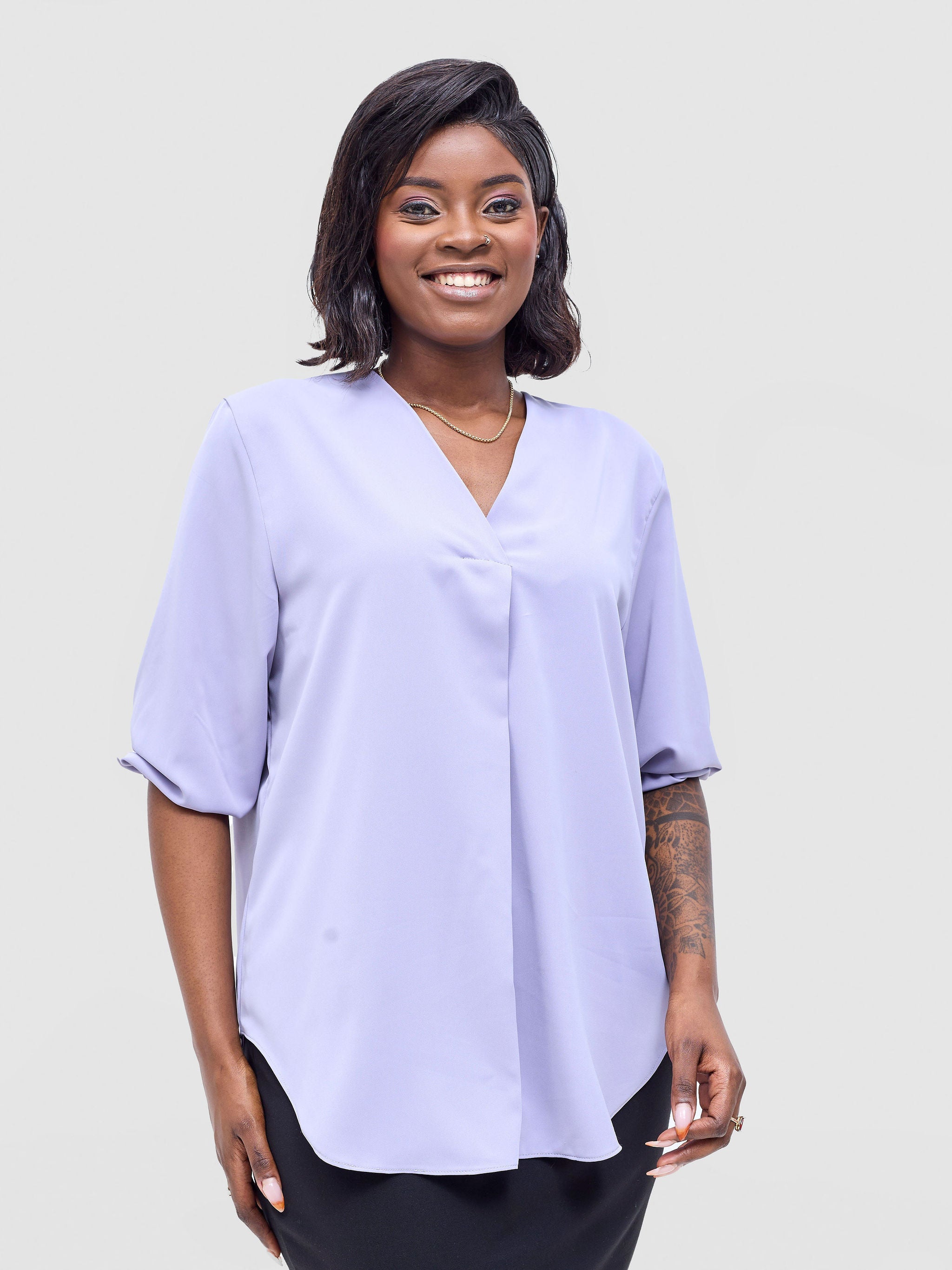 Vivo Dua 3/4 Sleeved V Neck Shirt - Lilac