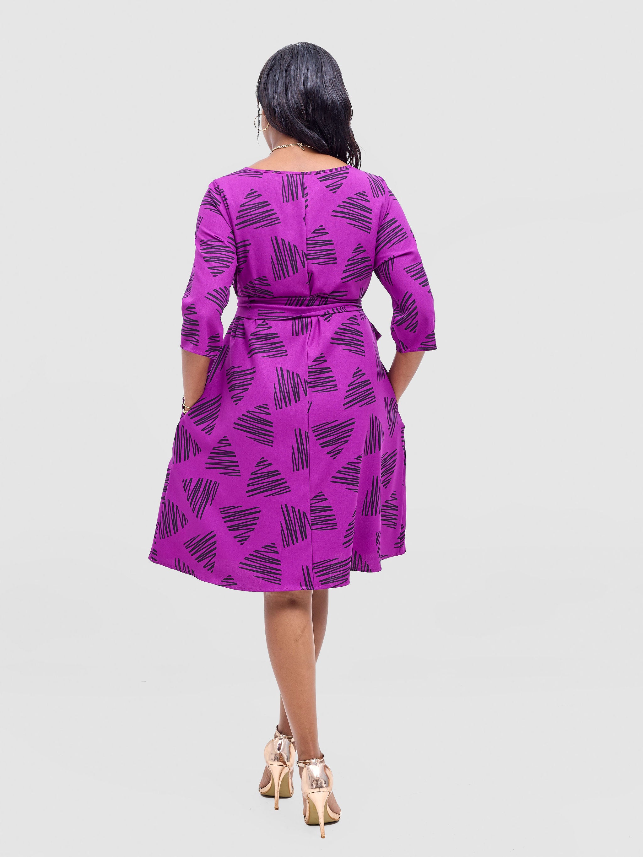 Vivo Laika 3/4 Sleeve Tent Dress - Purple / Black Tuni Print