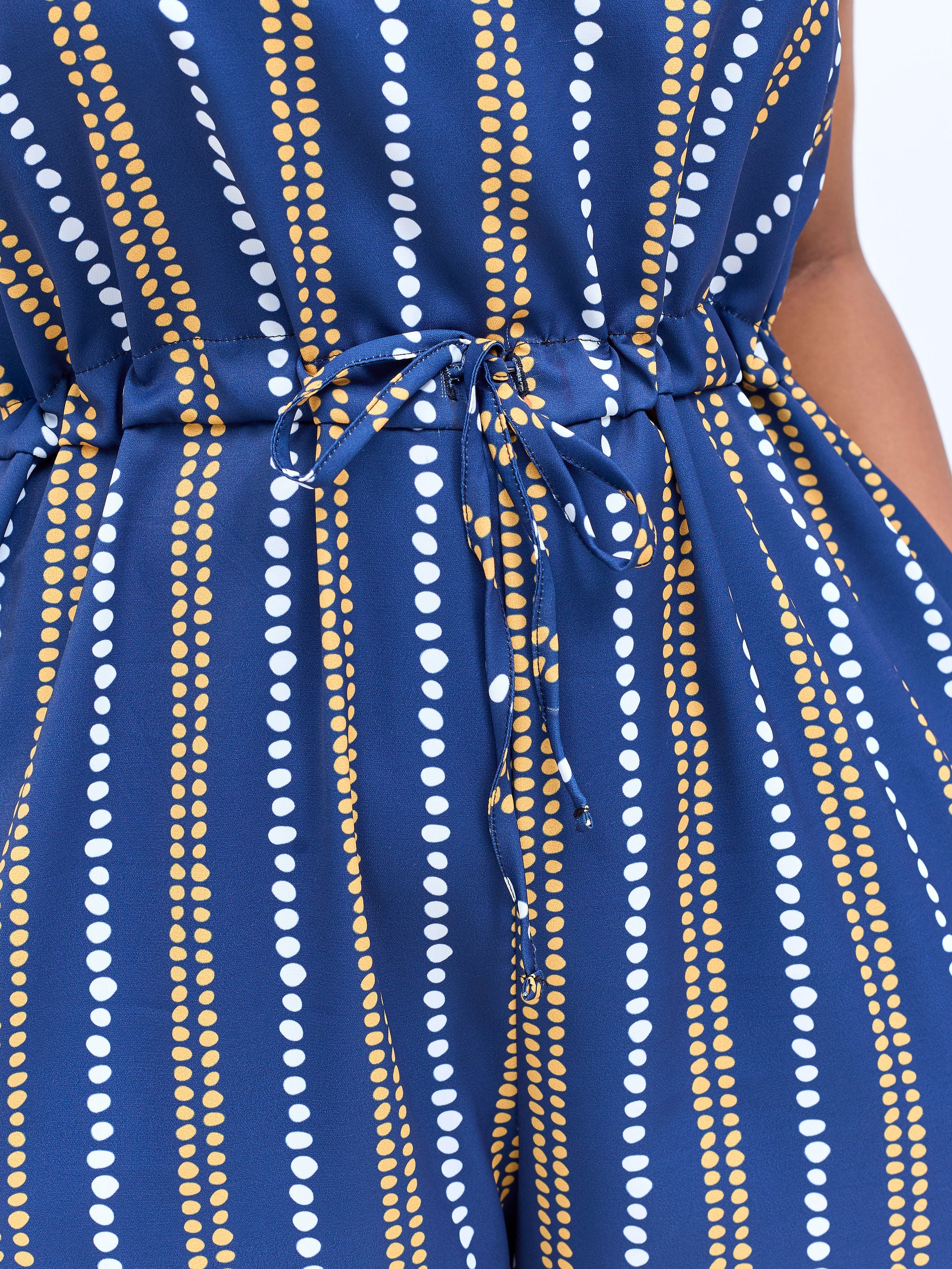 Vivo Sakari Drop Shoulder Jumpsuit - Navy / White Deka Print