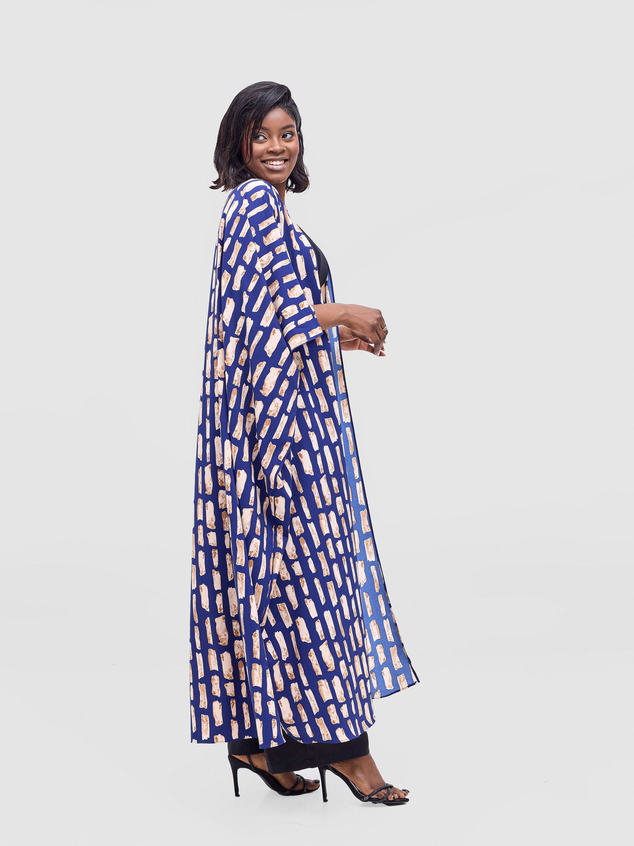 Vivo Ayla Maxi Kimono - Navy / Peach Alya Print