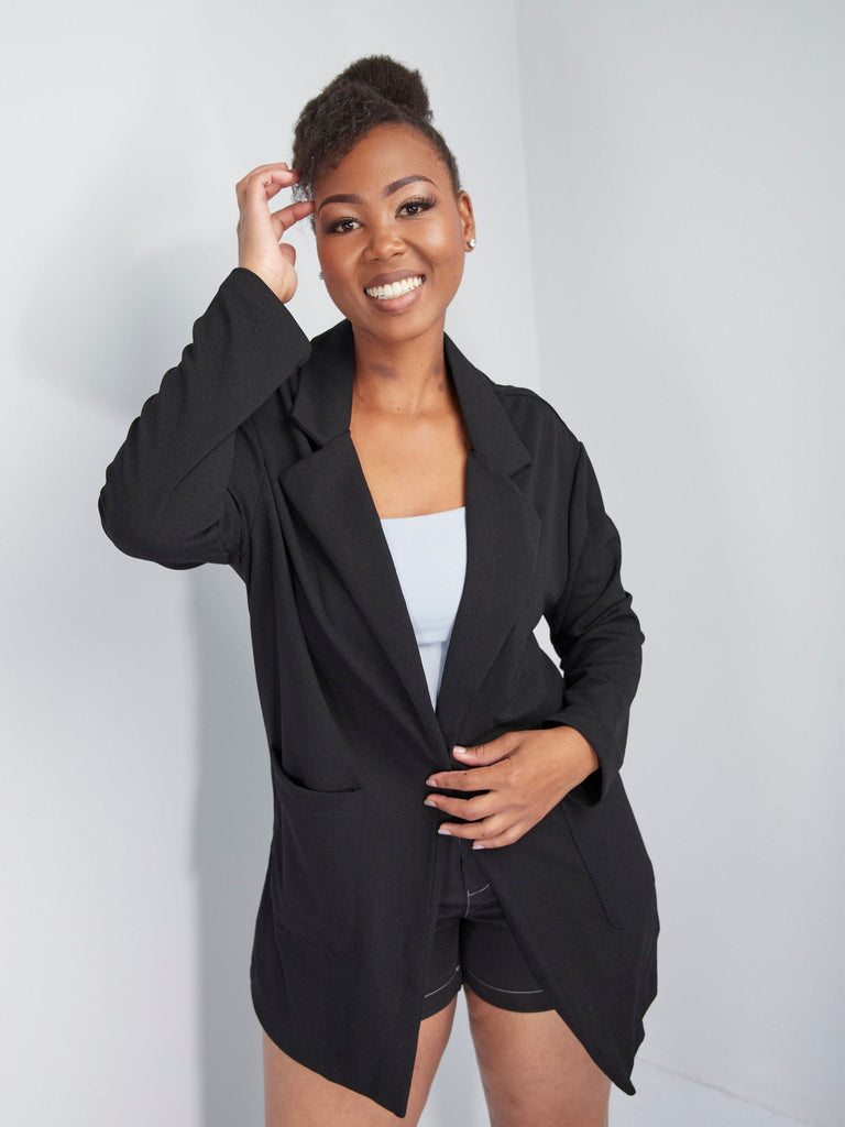 Popular 21 Oversized Blazer With Pockets - Black - Shopzetu