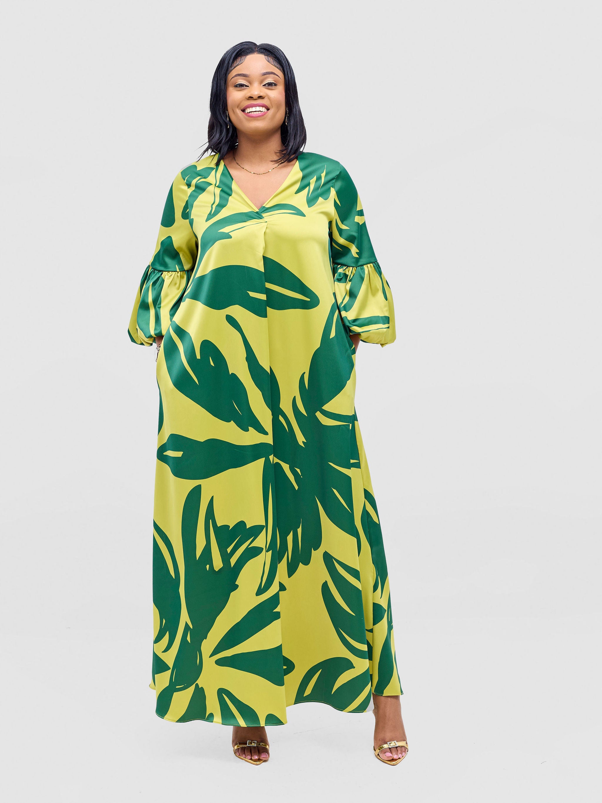 Vivo Hanabi Tent Maxi Dress - Lime / Sea Green Lia Print