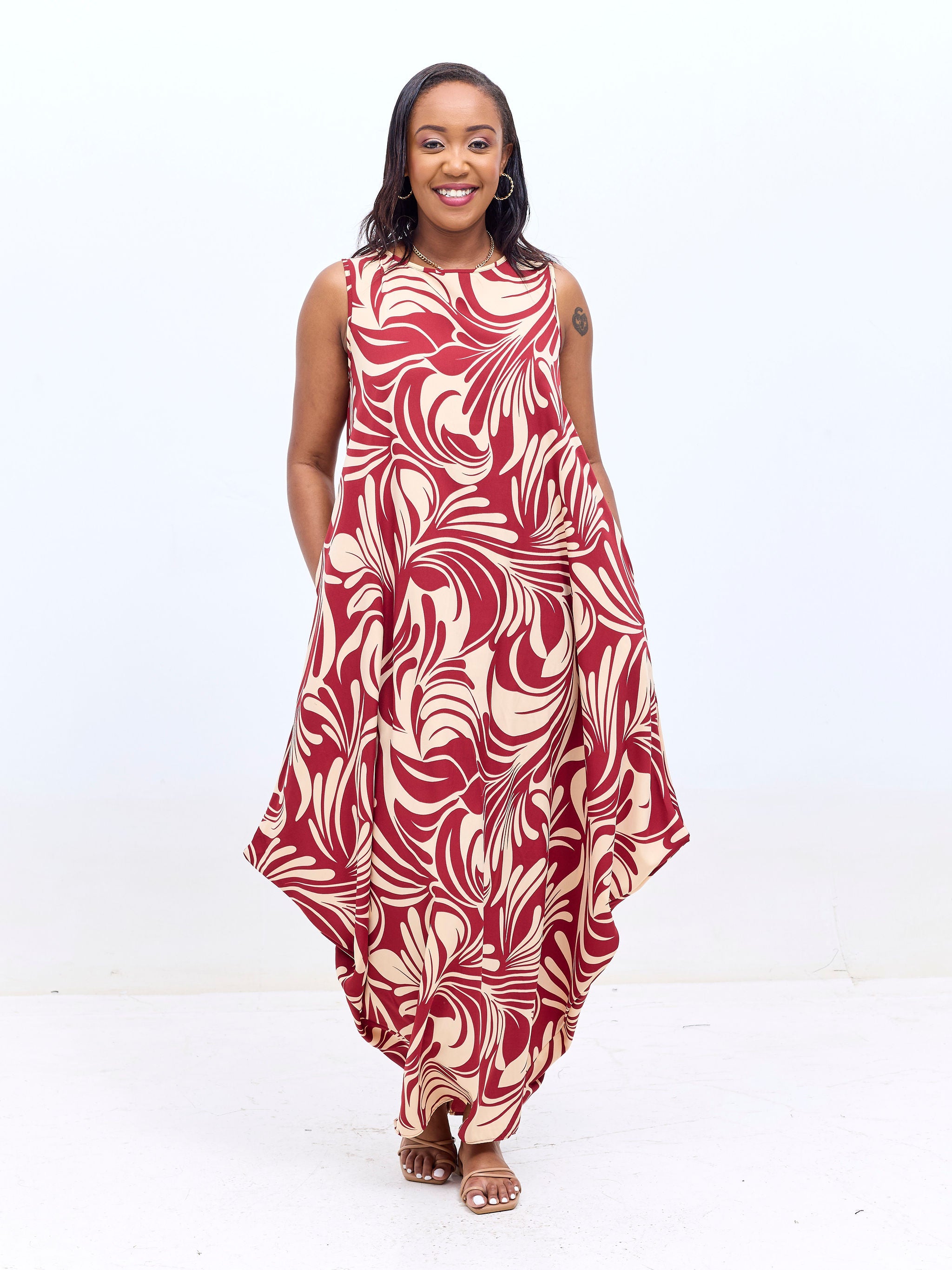 Vivo Seli Maxi Dress - Cream / Burgundy Eli Print