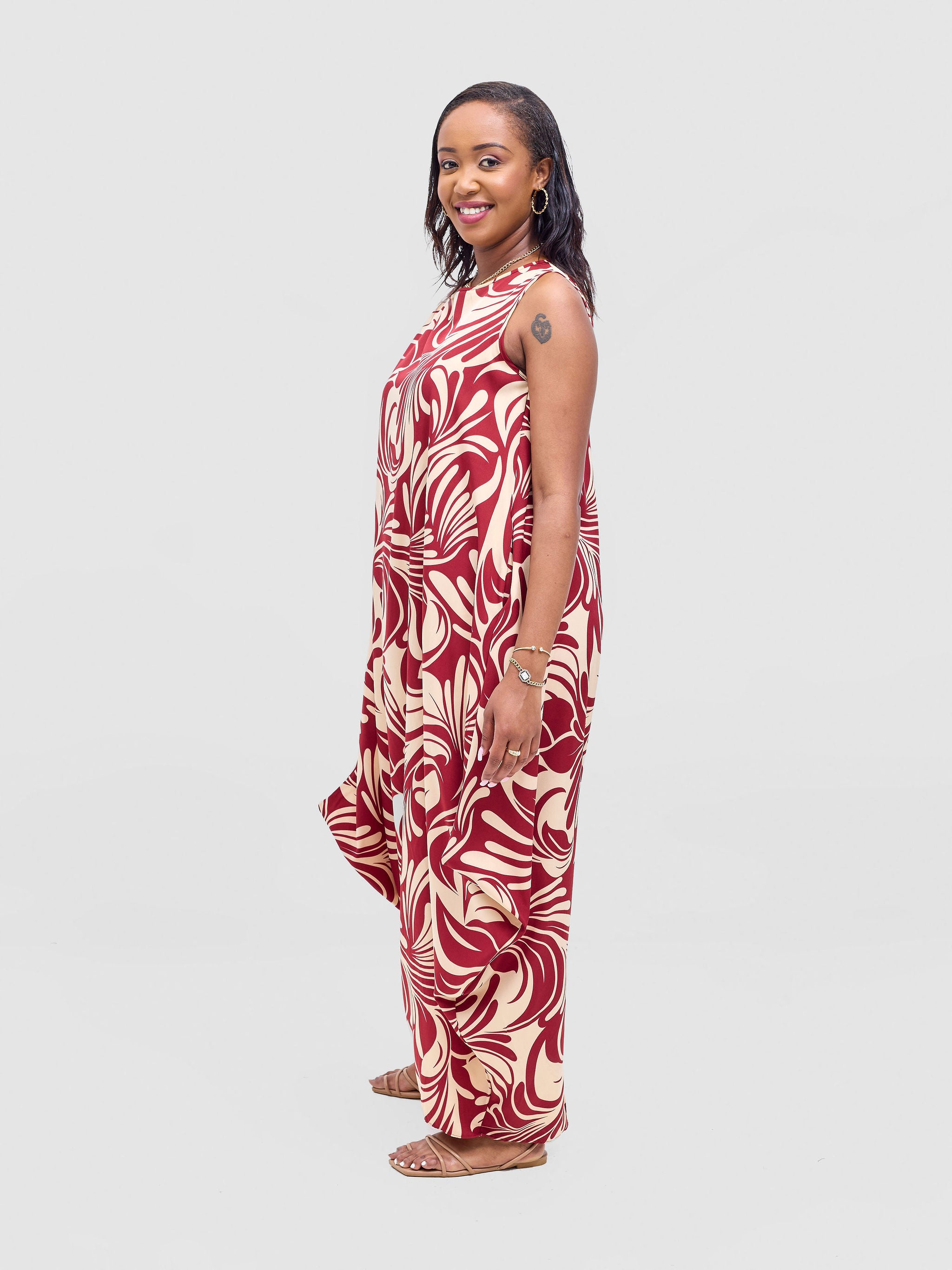 Vivo Seli Maxi Dress - Cream / Burgundy Eli Print
