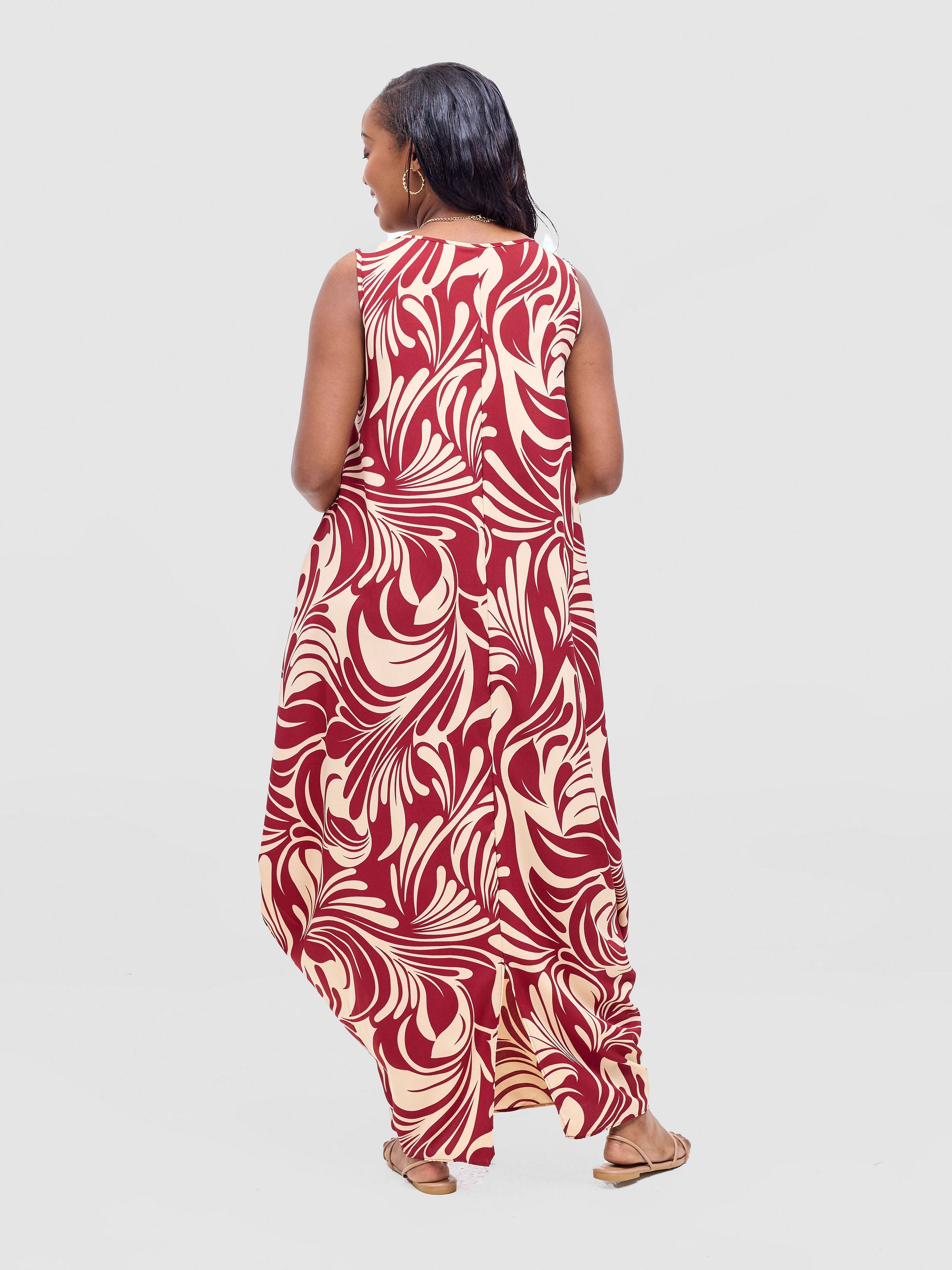 Vivo Seli Maxi Dress - Cream / Burgundy Eli Print