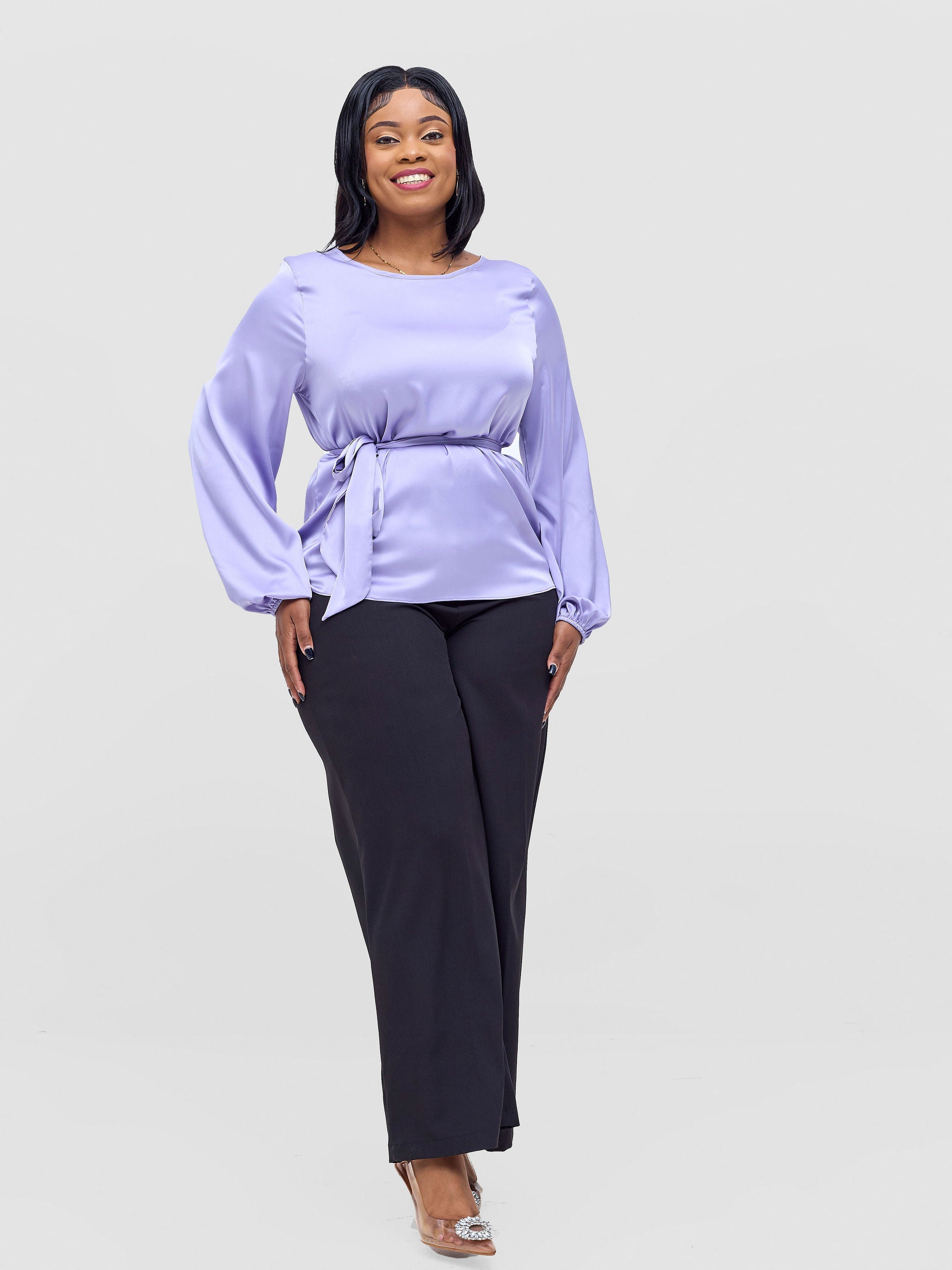 Vivo Basic Satin Bishop Sleeved Top - Lilac