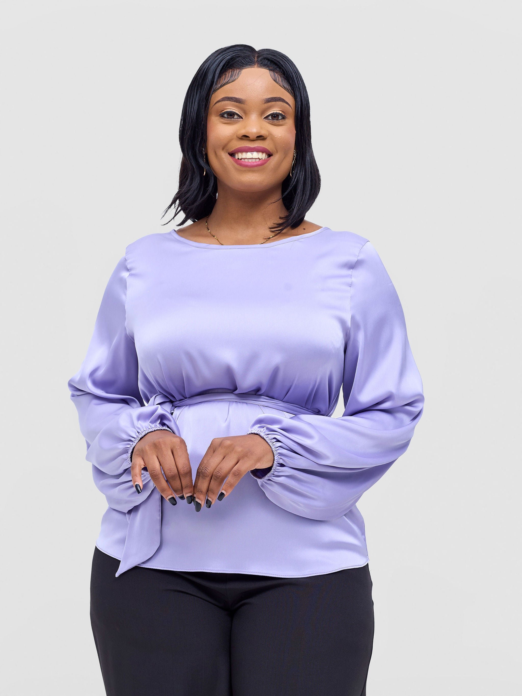 Vivo Basic Satin Bishop Sleeved Top - Lilac
