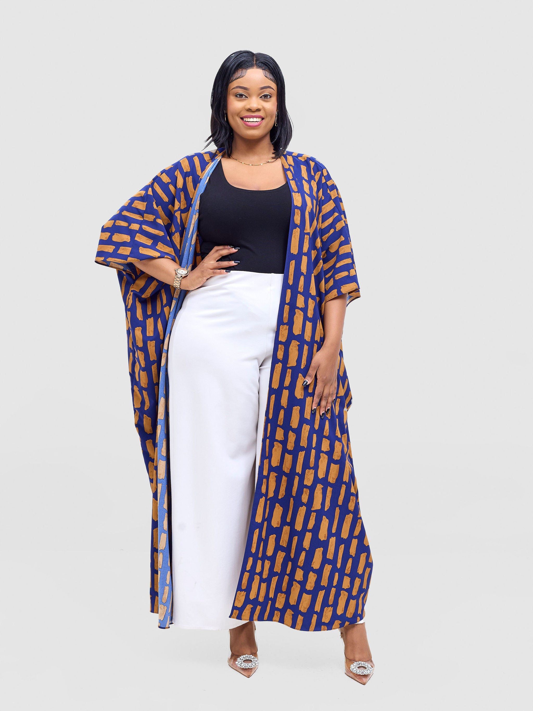 Vivo Ayla Maxi Kimono - Navy / Brown Alya Print