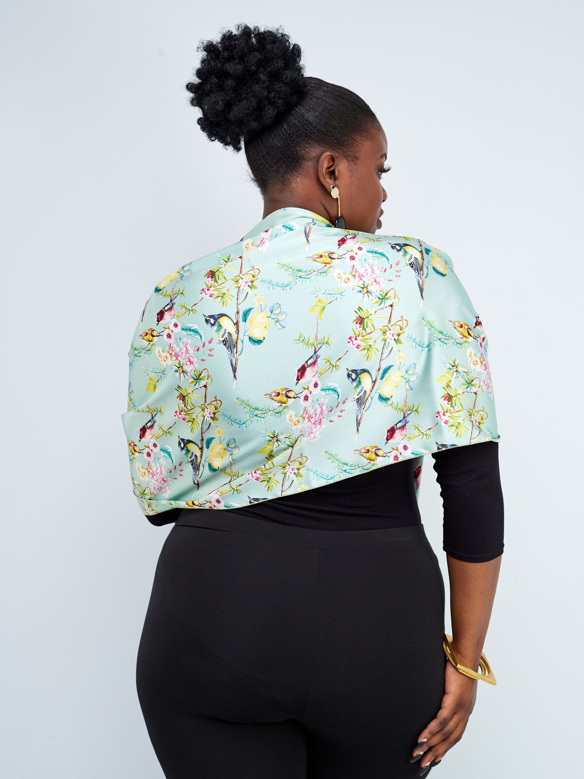 Vivo Basic Satin Scarf - Mint / Pink Floral Print