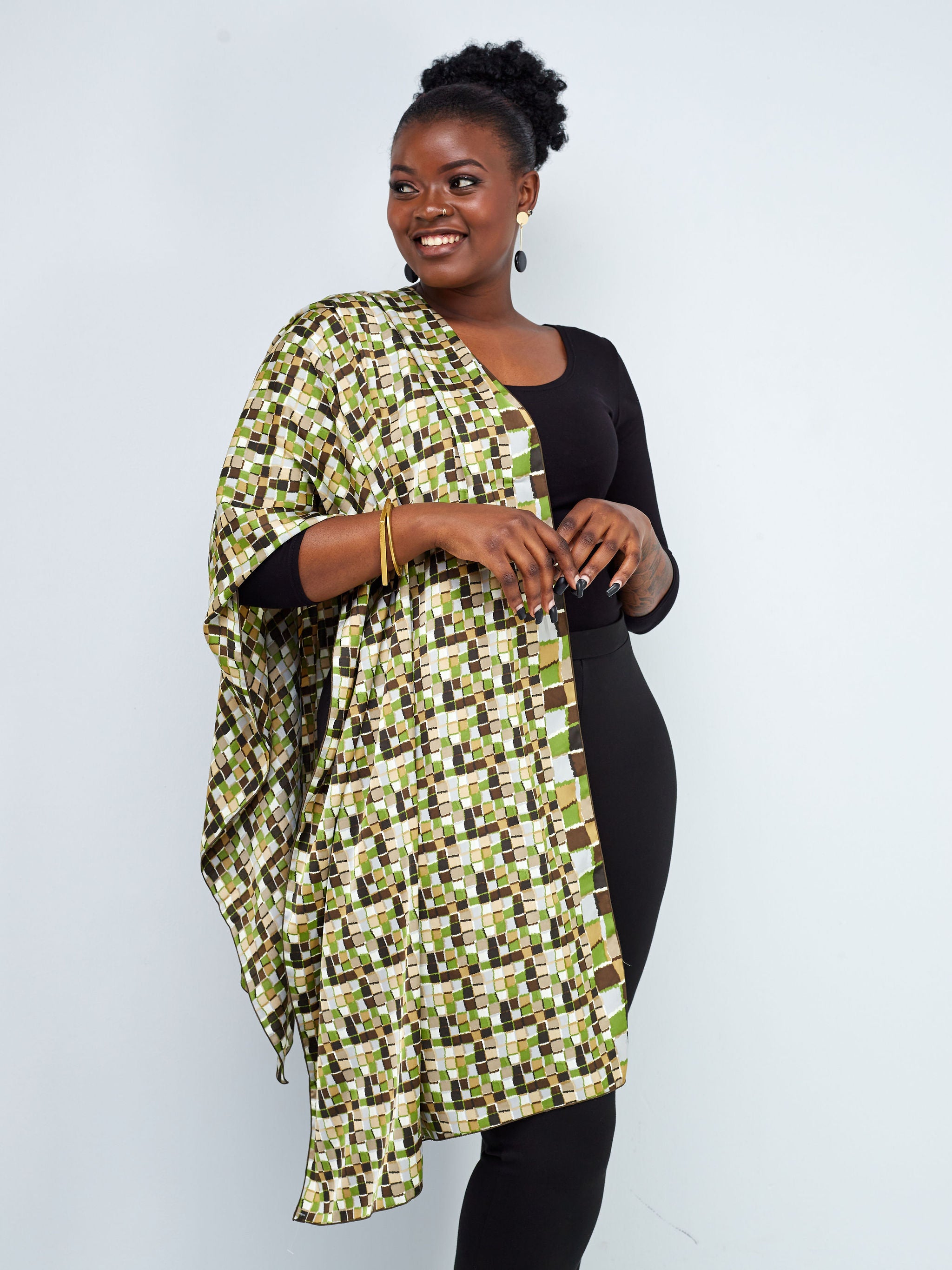 Vivo Basic Satin Scarf - Brown / Green Abstract Print