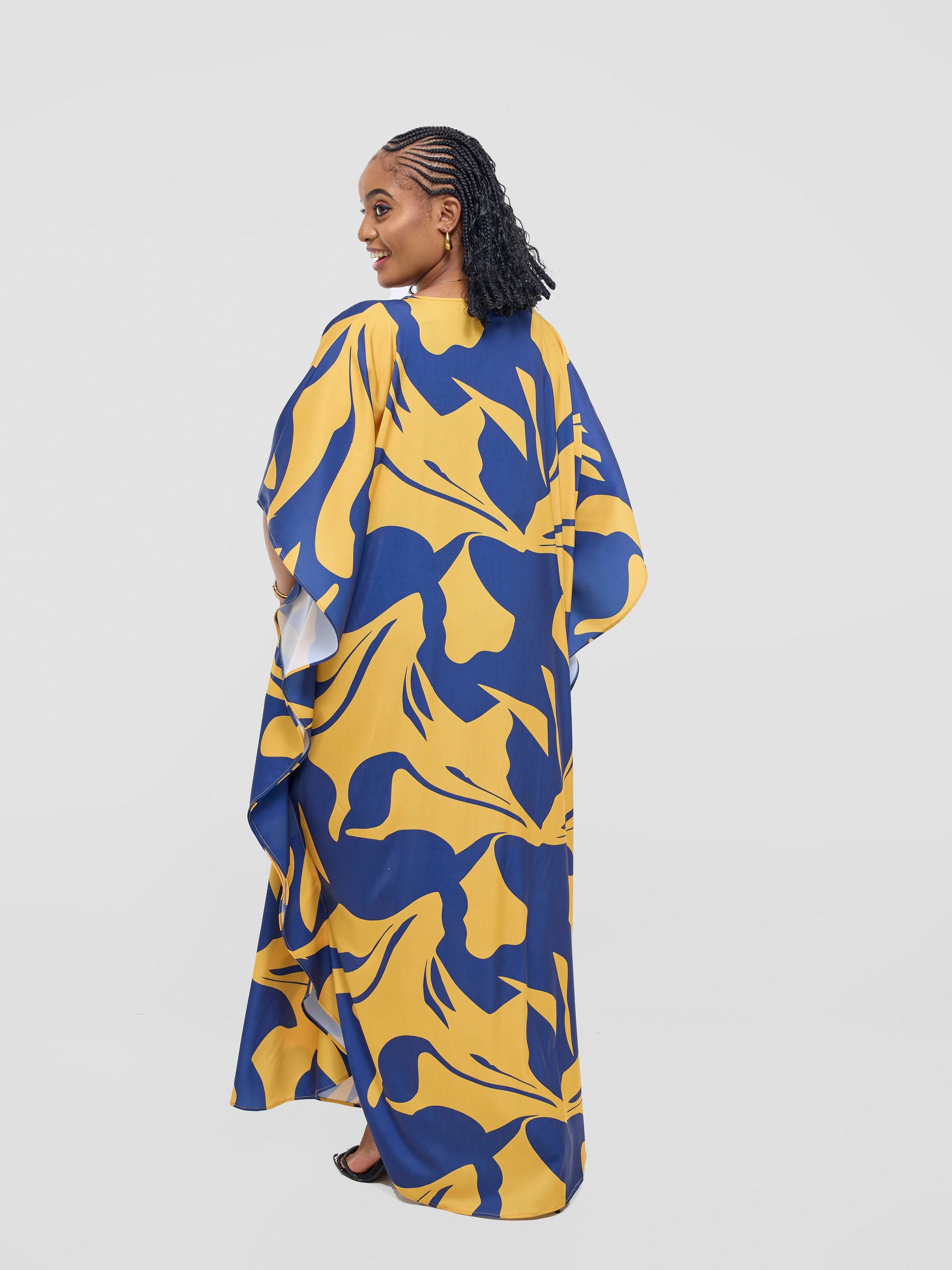 Vivo Amai Maxi Kaftan Dress - Mustard / Navy Ziwe Print