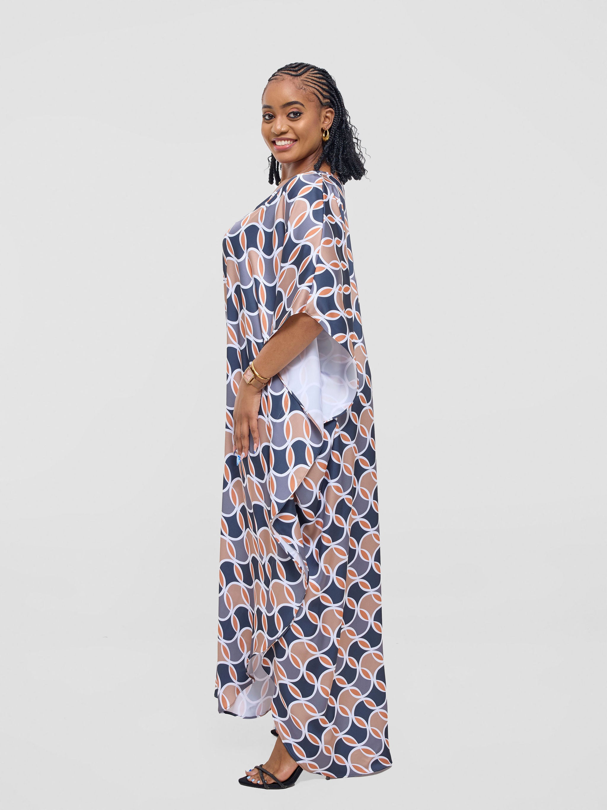 Vivo Amai Maxi Kaftan Dress - Grey / Taupe Emi Print