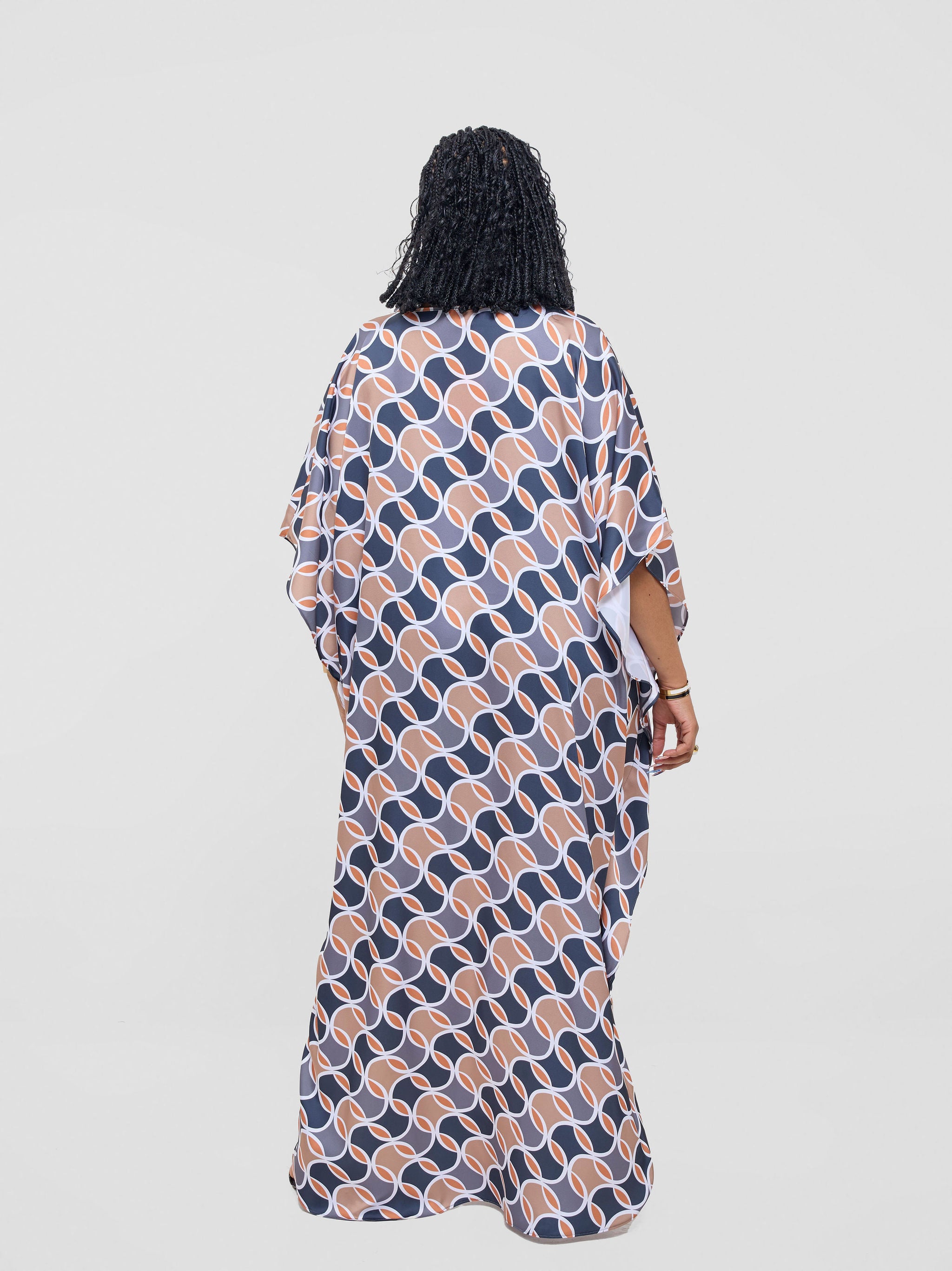 Vivo Amai Maxi Kaftan Dress - Grey / Taupe Emi Print